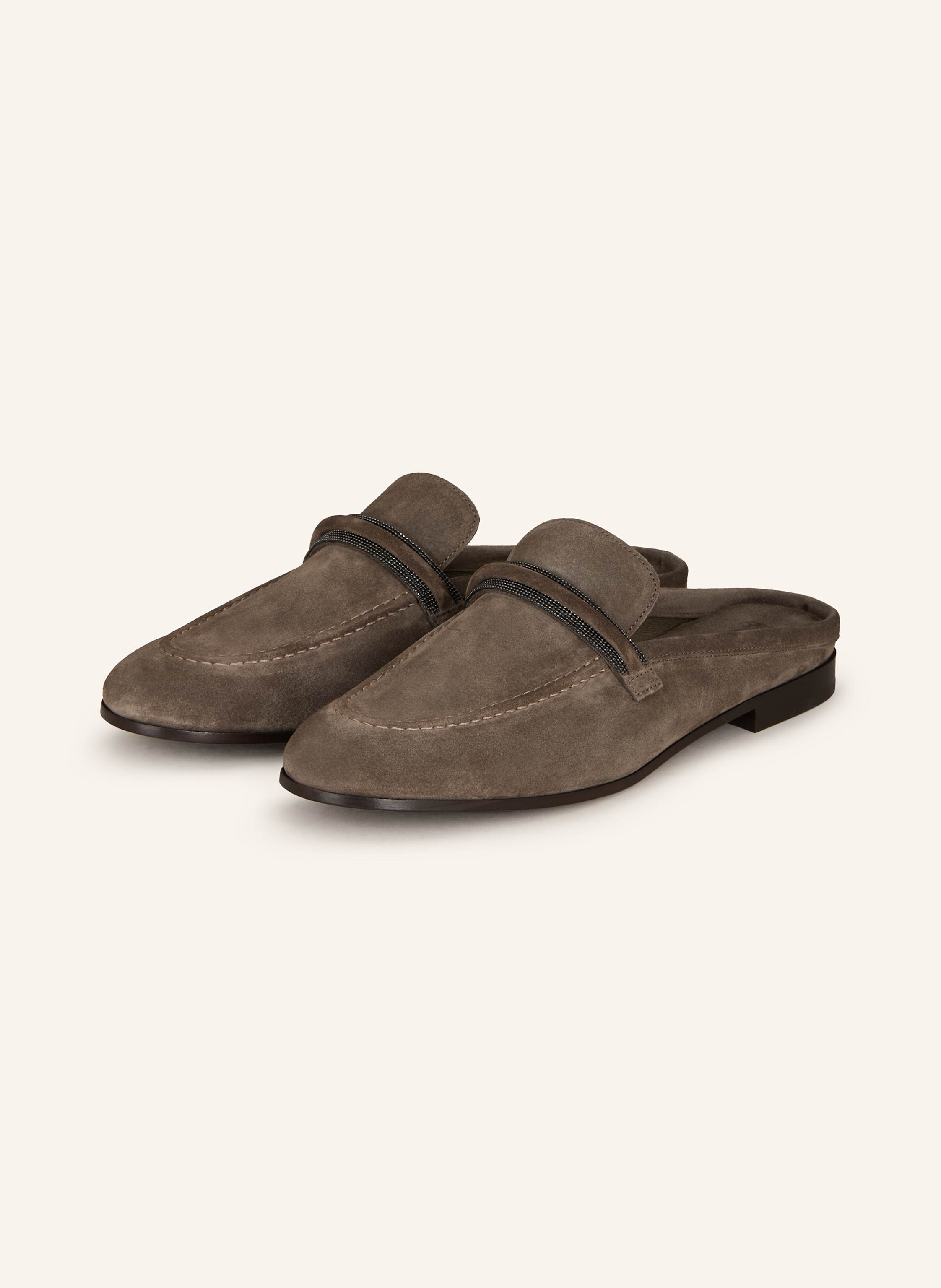Brunello Cucinelli Gray Calf Leather Bos Taurus Mules