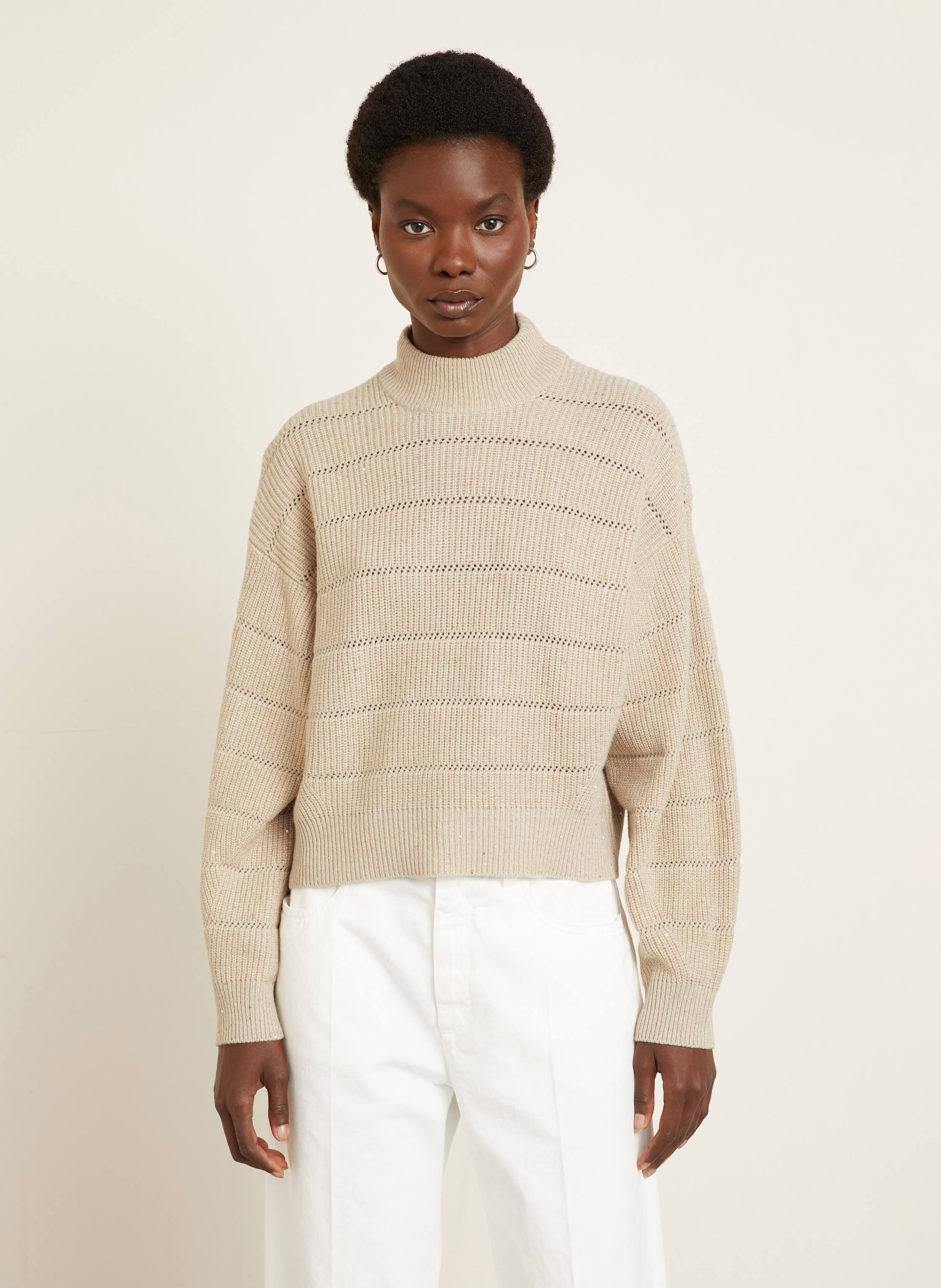 Thumbnail - Brunello Cucinelli Pullover Mit Cashmere Und Glitzergarn beige