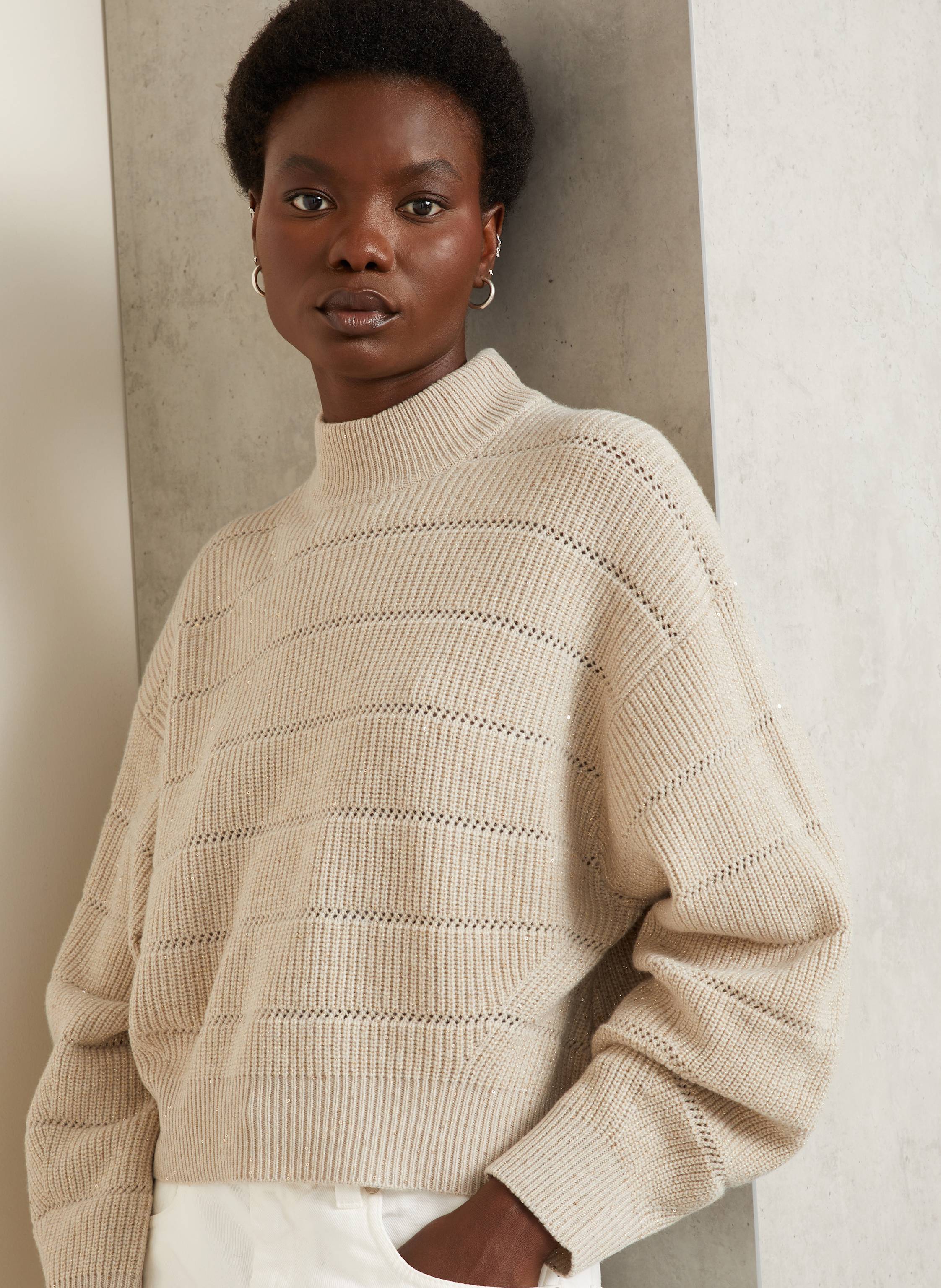 Thumbnail - Brunello Cucinelli Pullover Mit Cashmere Und Glitzergarn beige
