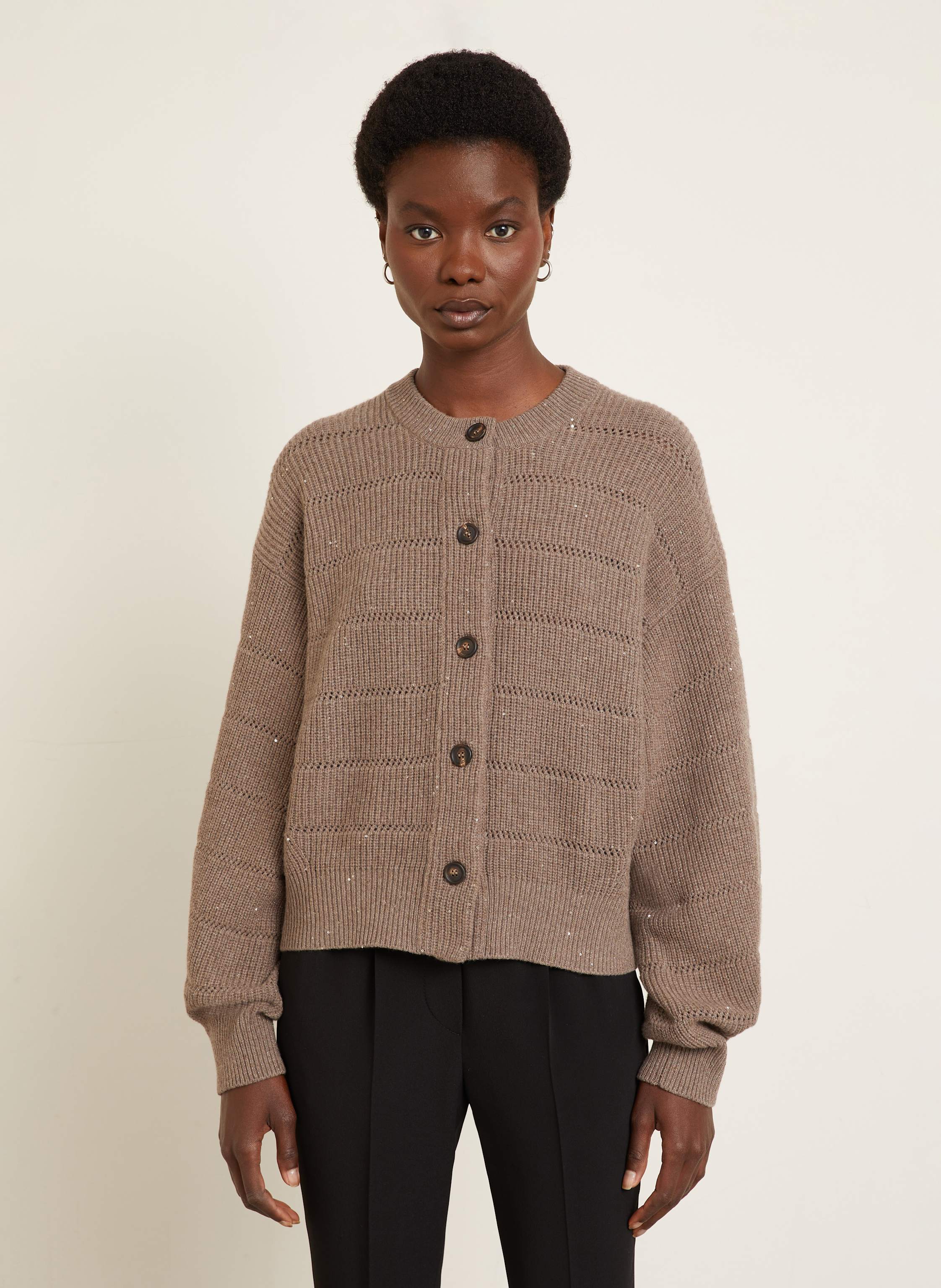 Thumbnail - Brunello Cucinelli Strickjacke Mit Cashmere Und Pailletten braun