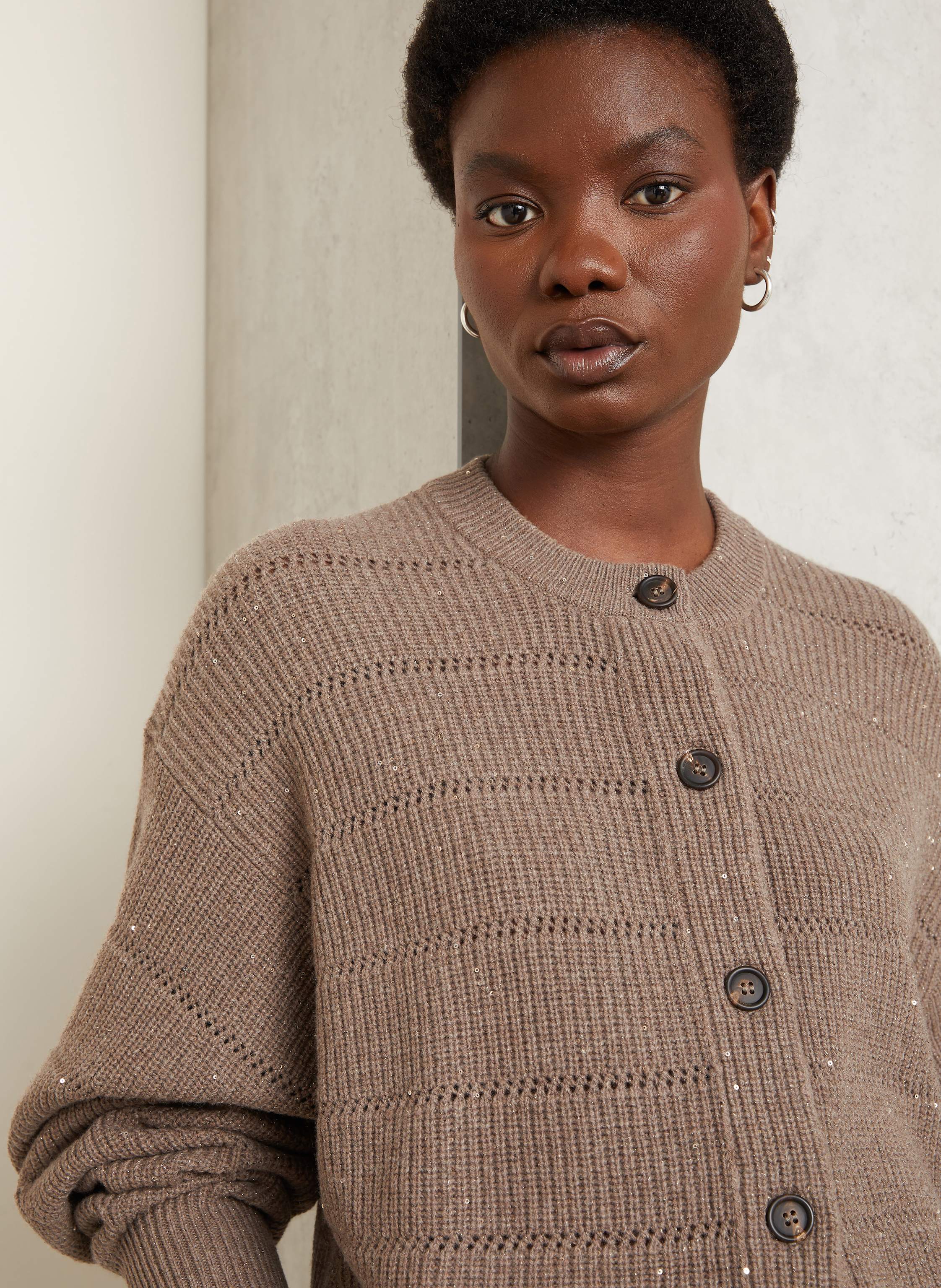 Thumbnail - Brunello Cucinelli Strickjacke Mit Cashmere Und Pailletten braun