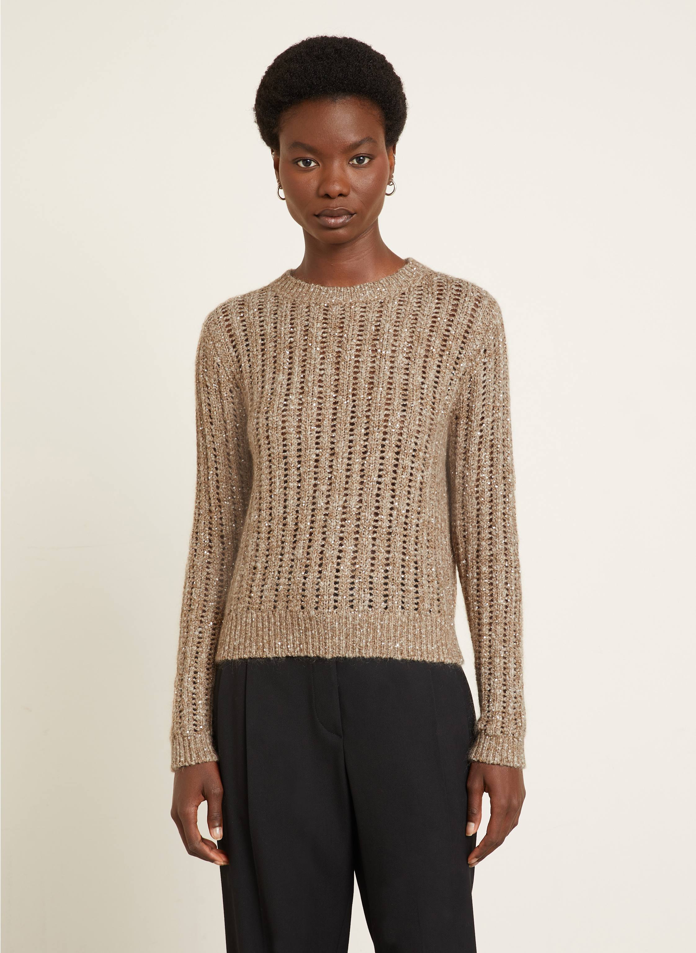 Thumbnail - Brunello Cucinelli Pullover Mit Glitzergarn Und Pailletten beige