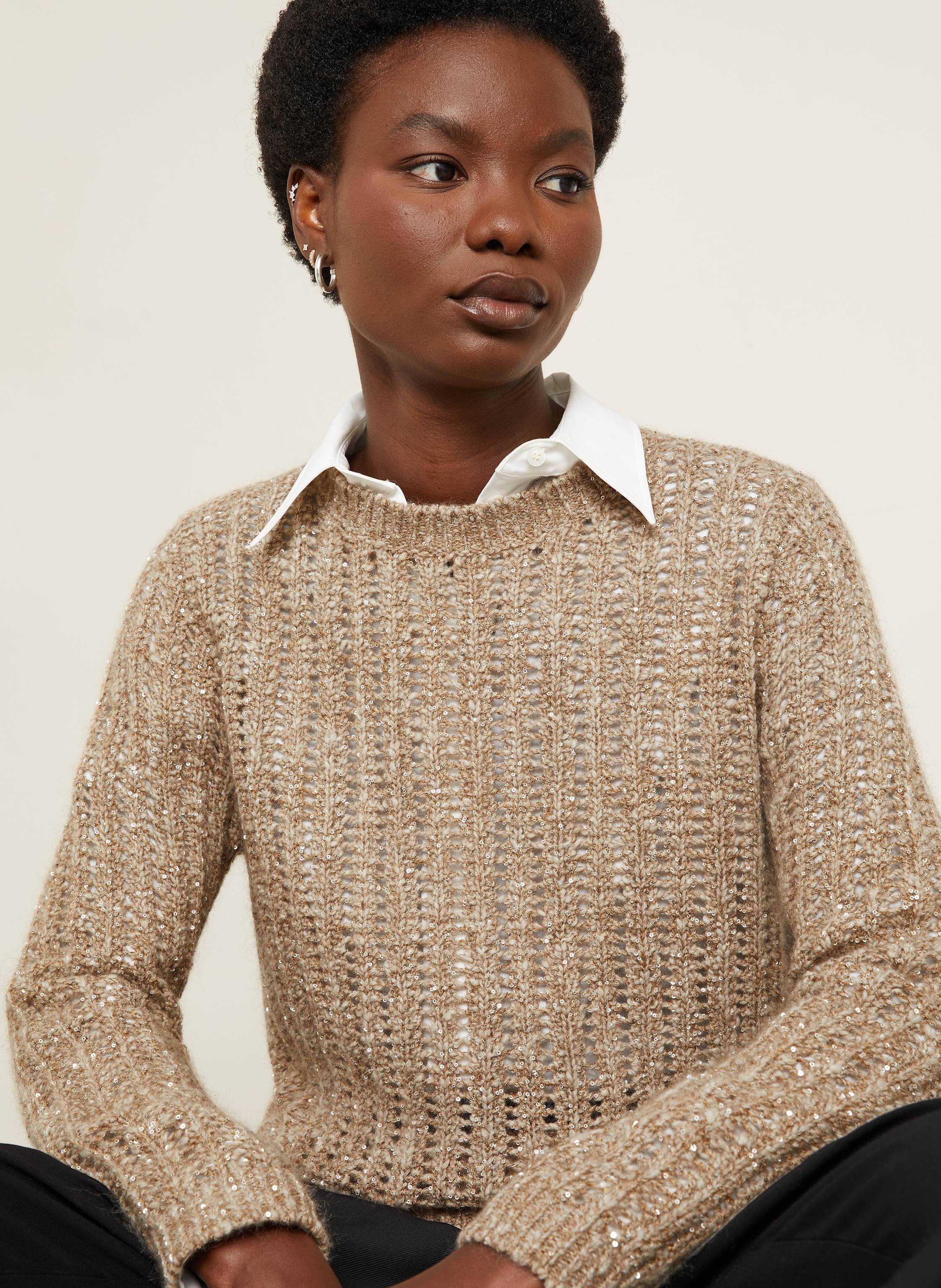 Thumbnail - Brunello Cucinelli Pullover Mit Glitzergarn Und Pailletten beige