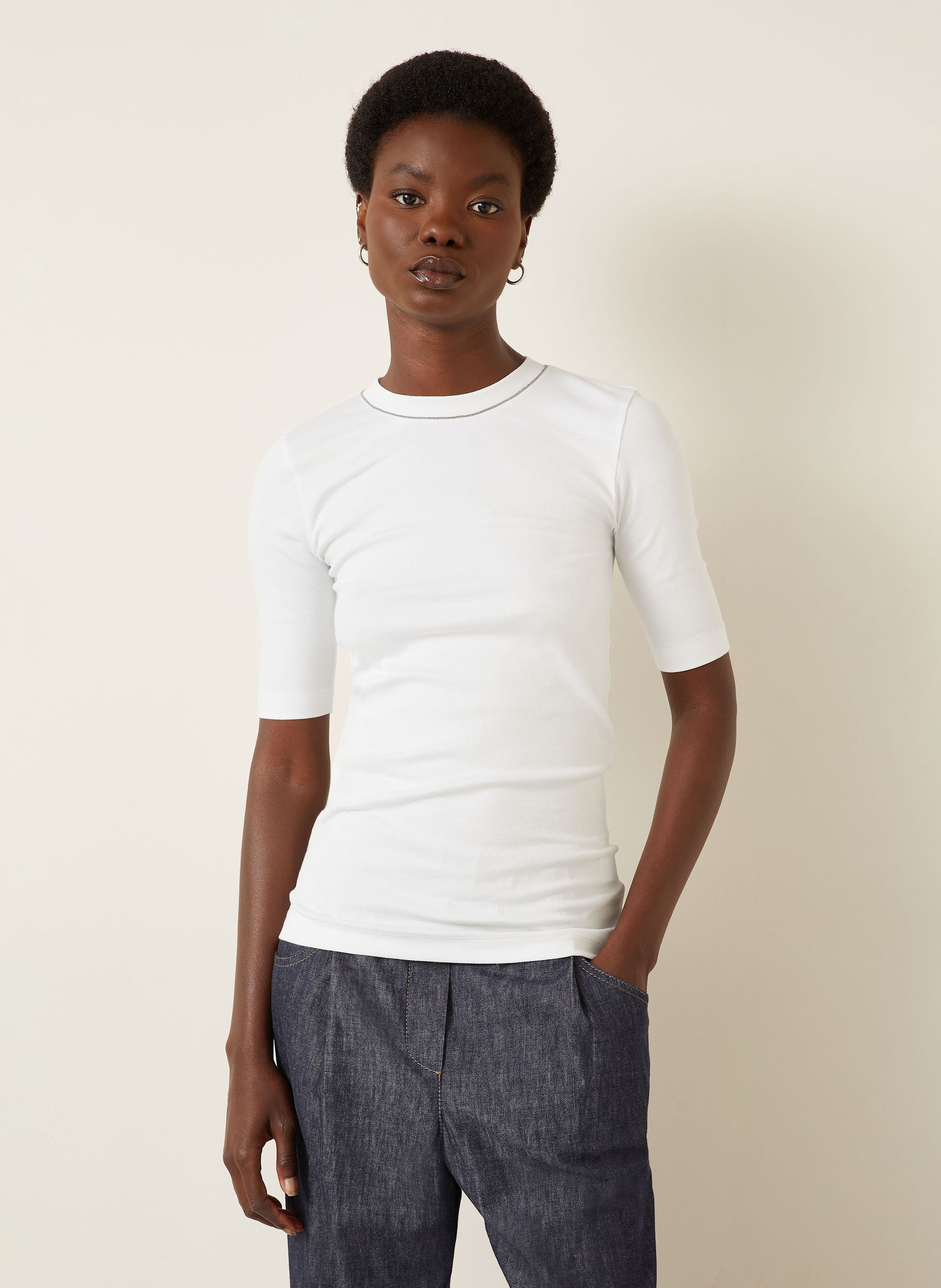 Thumbnail - Brunello Cucinelli T-Shirt Mit Schmuckperlen weiss