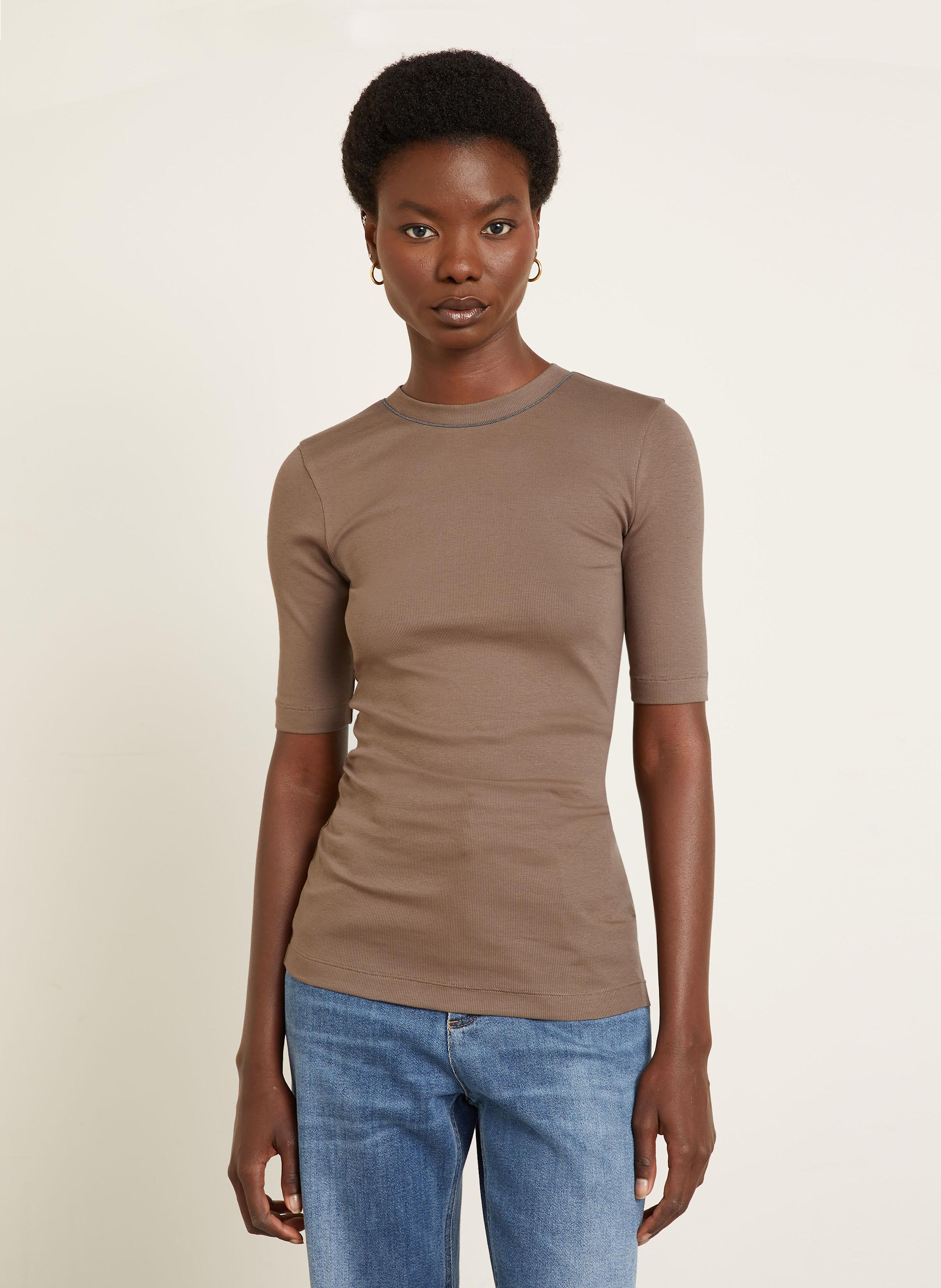 Thumbnail - Brunello Cucinelli T-Shirt Mit Schmuckperlen braun