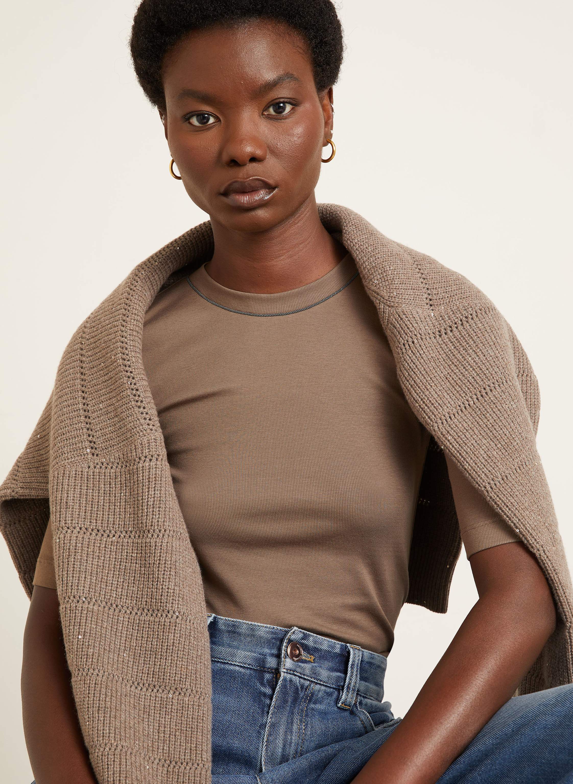 Thumbnail - Brunello Cucinelli T-Shirt Mit Schmuckperlen braun
