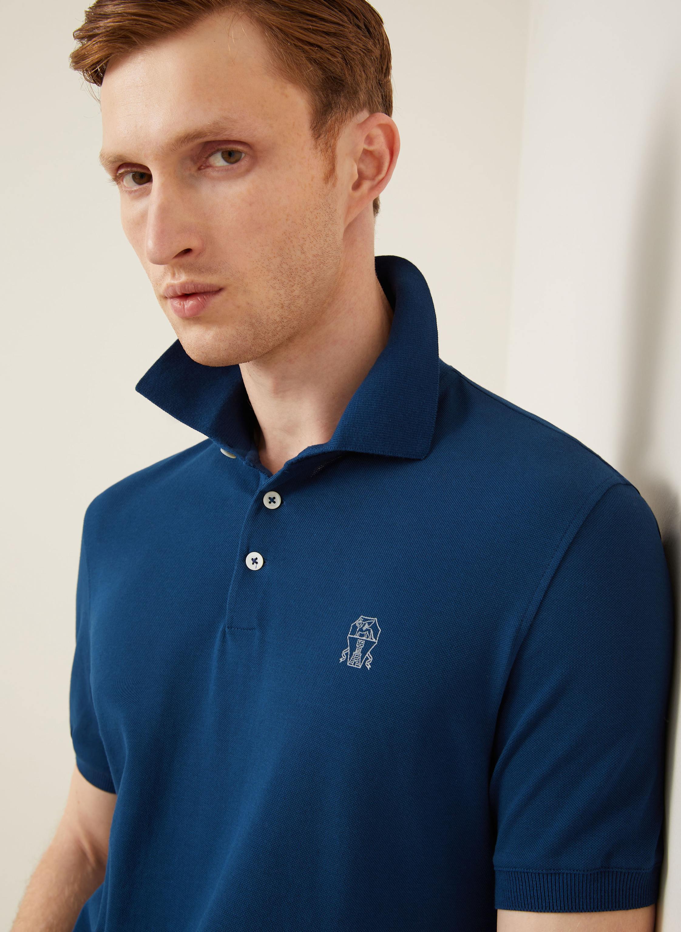 Thumbnail - Brunello Cucinelli Piqué-Poloshirt blau
