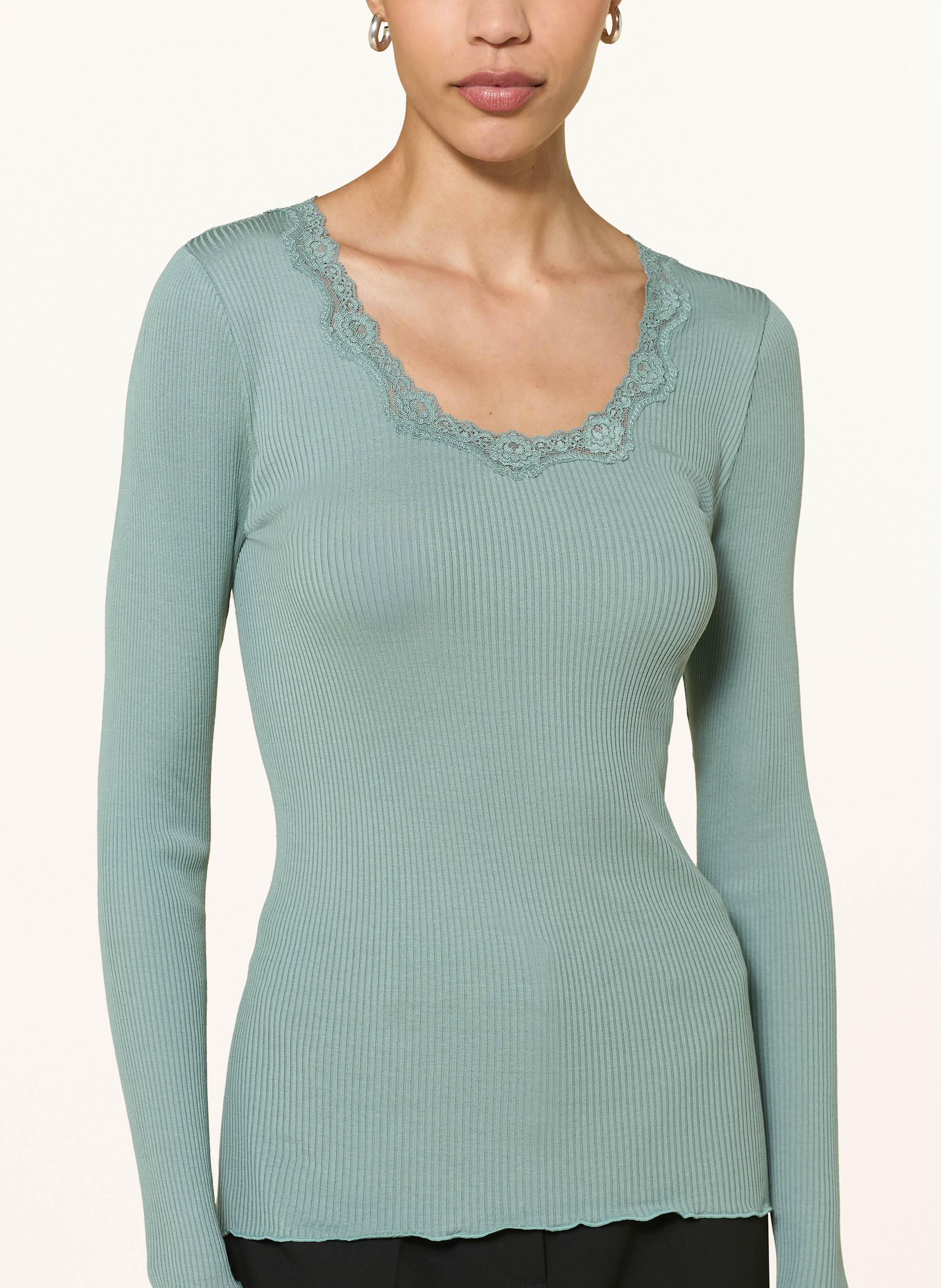 Thumbnail - Rosemunde Longsleeve Babette Aus Seide Mit Spitzenbesatz gruen