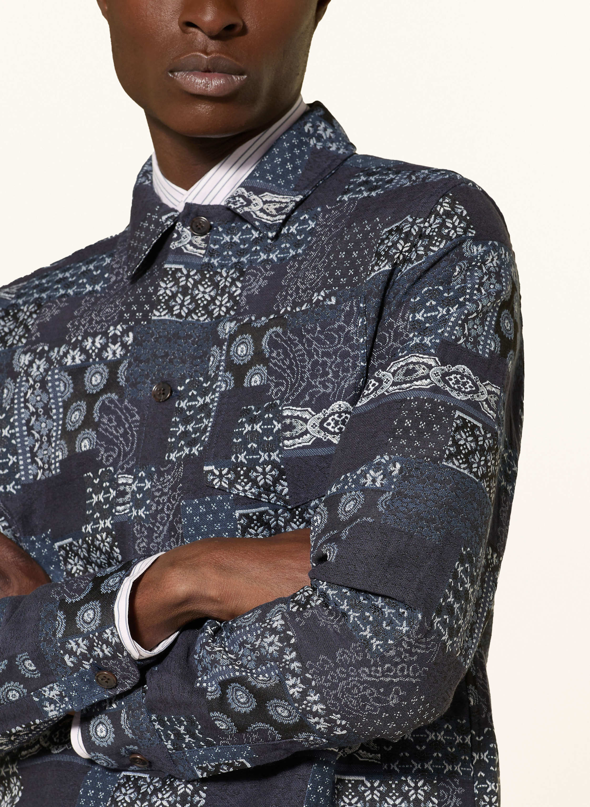 Thumbnail - Les Deux Jacquard-Overshirt Layton blau