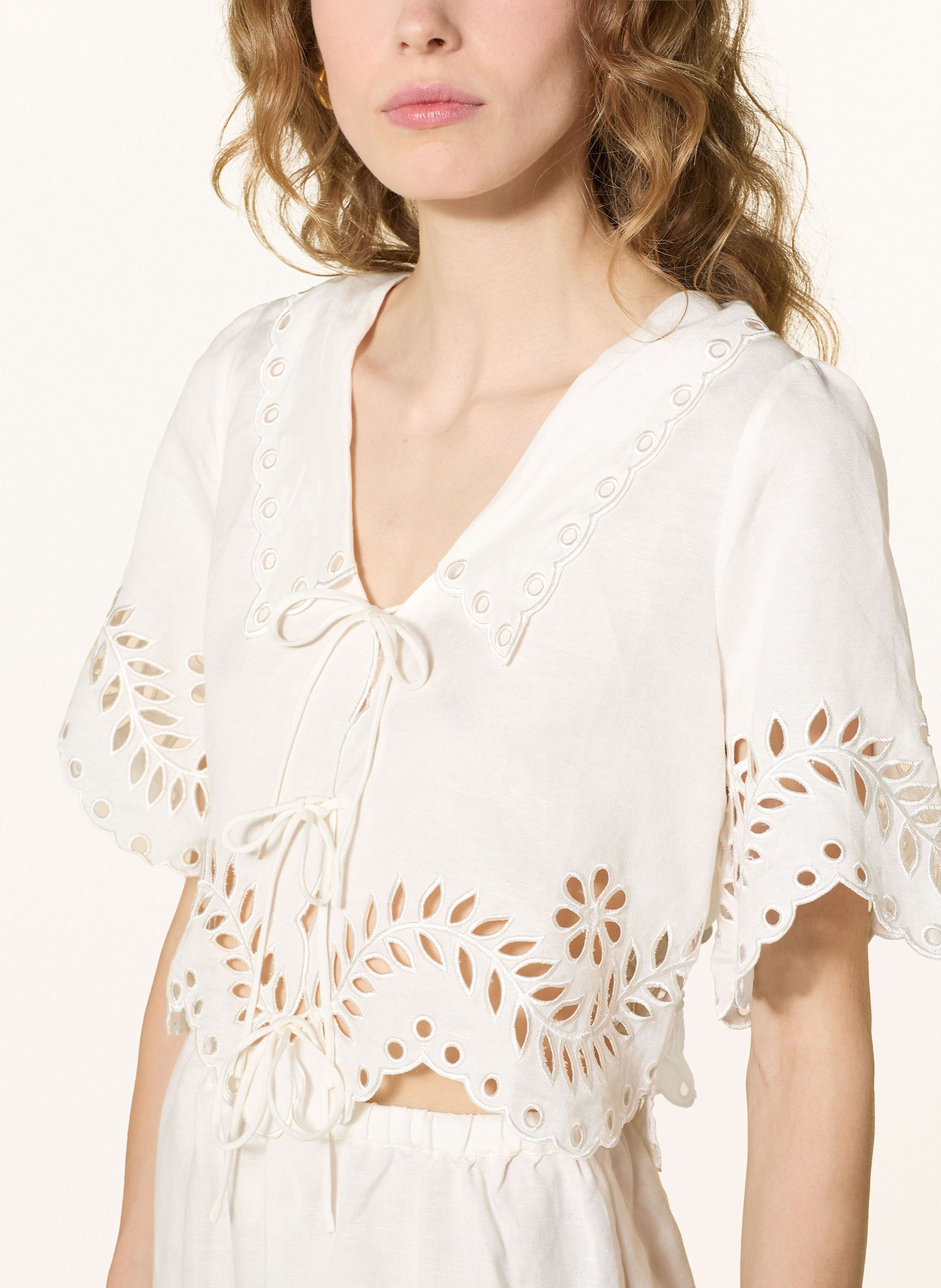Thumbnail - Malina Cropped-Bluse Estela Aus Lochspitze Mit Leinen weiss