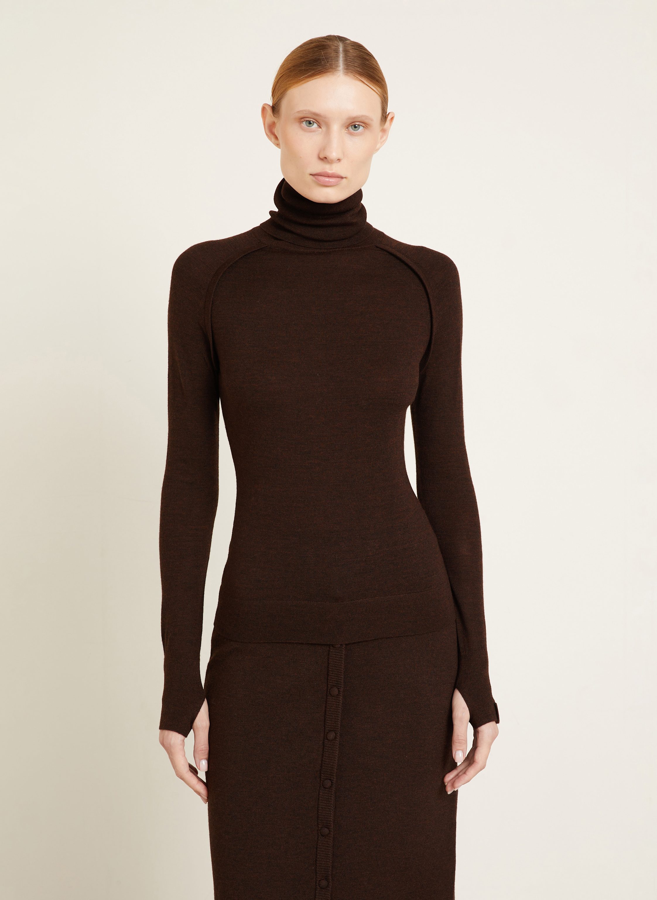 Thumbnail - Victoria Beckham Rollkragenpullover Aus Merinowolle braun