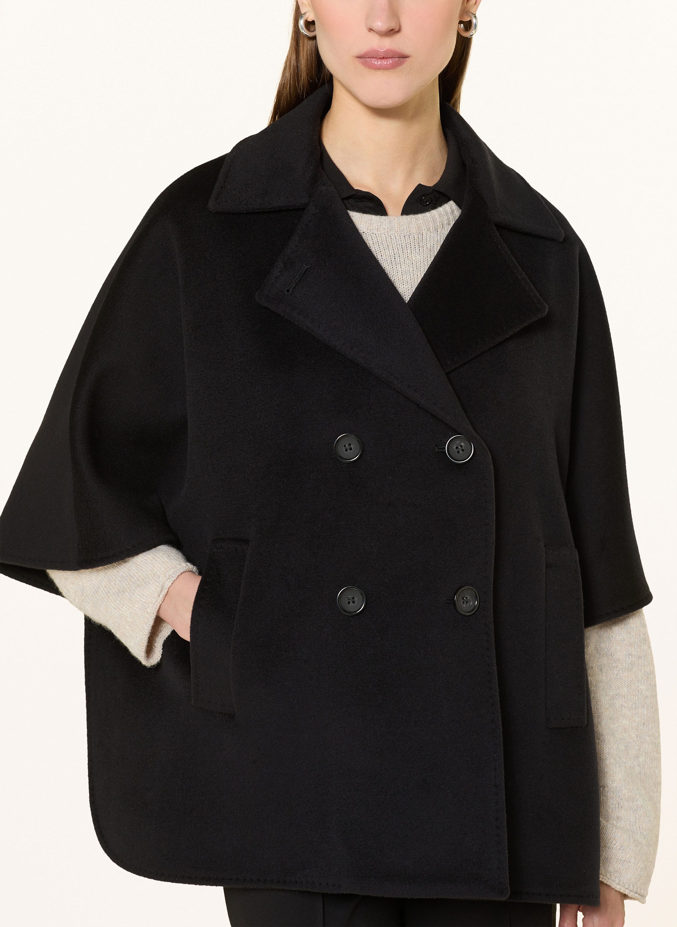 Thumbnail - Cinzia Rocca Poncho Mit Alpaka schwarz