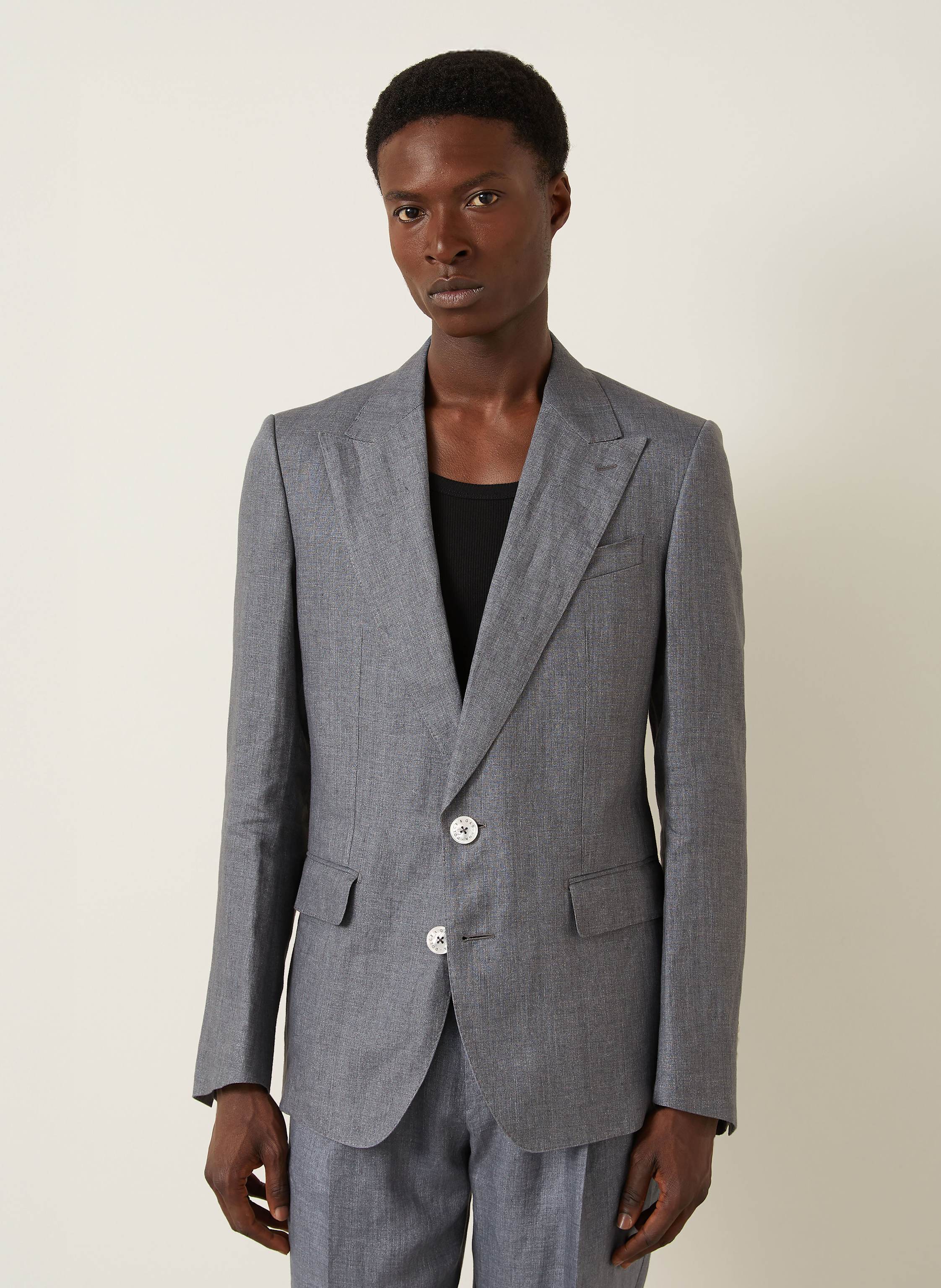 Thumbnail - Dolce & Gabbana Anzugsakko Extra Slim Fit Aus Leinen grau