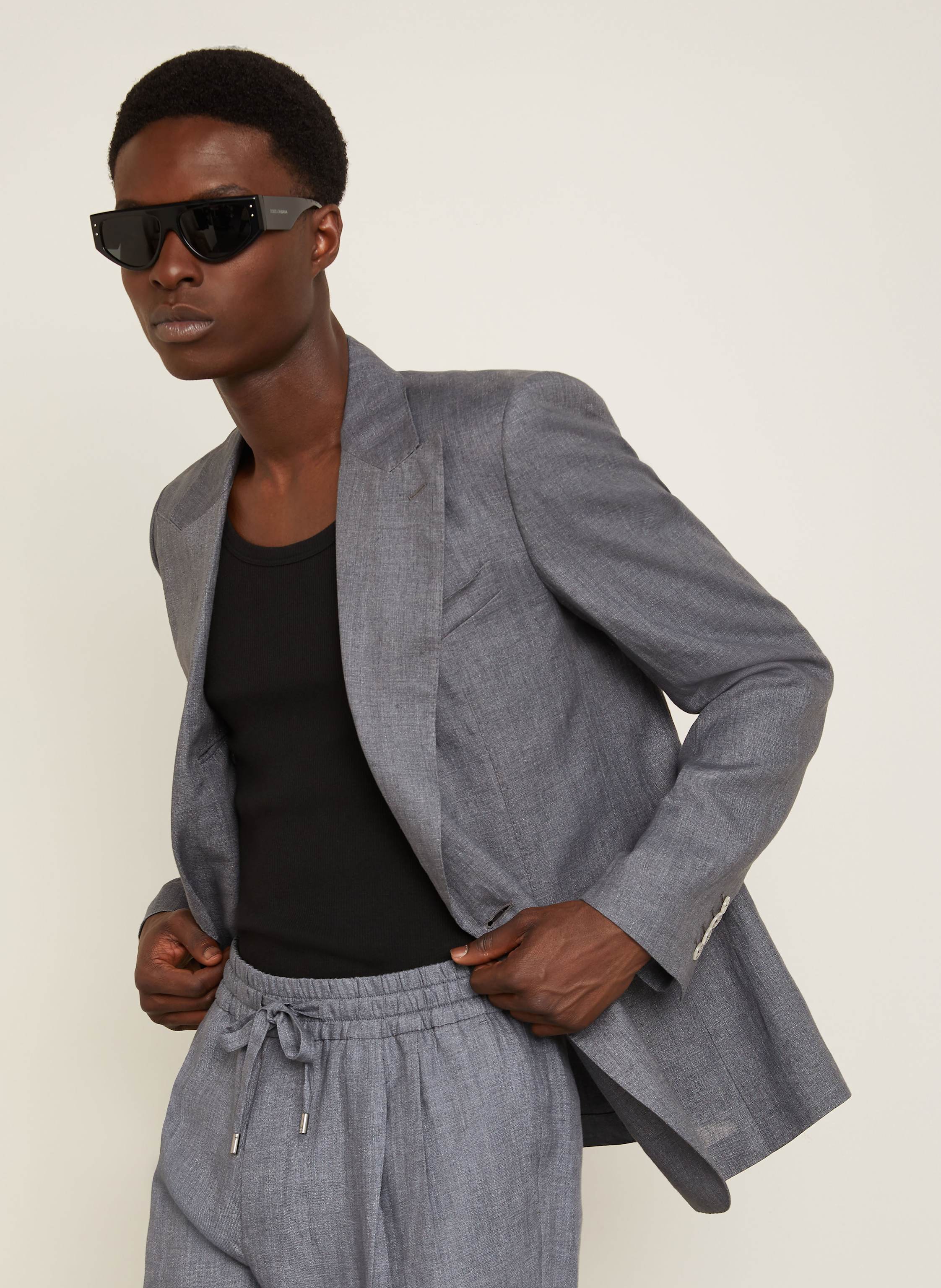 Thumbnail - Dolce & Gabbana Anzugsakko Extra Slim Fit Aus Leinen grau