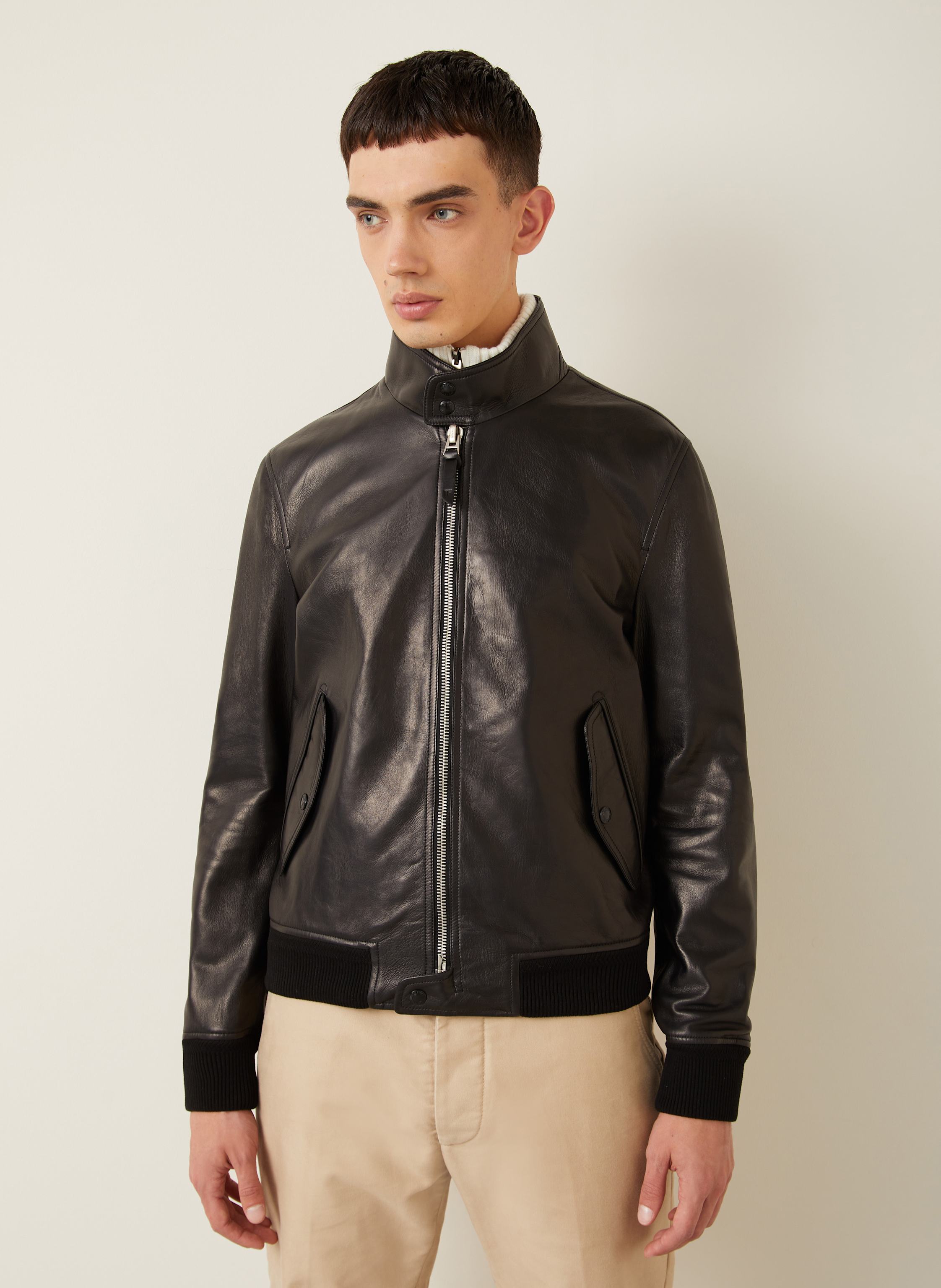 Thumbnail - Tom Ford Lederjacke Harrington schwarz