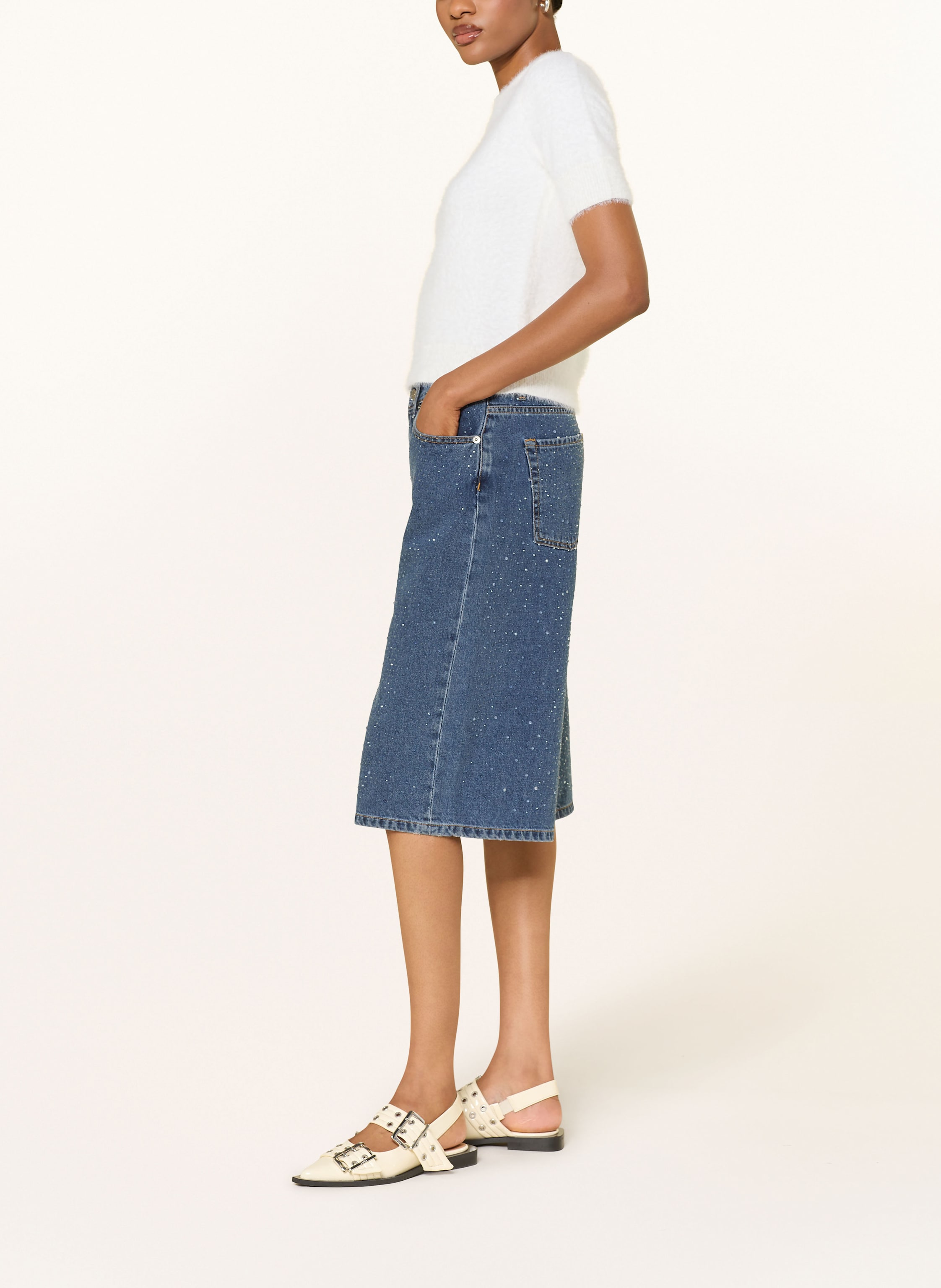 Thumbnail - Mrs & Hugs Jeans-Bermudas Mit Schmucksteinen blau