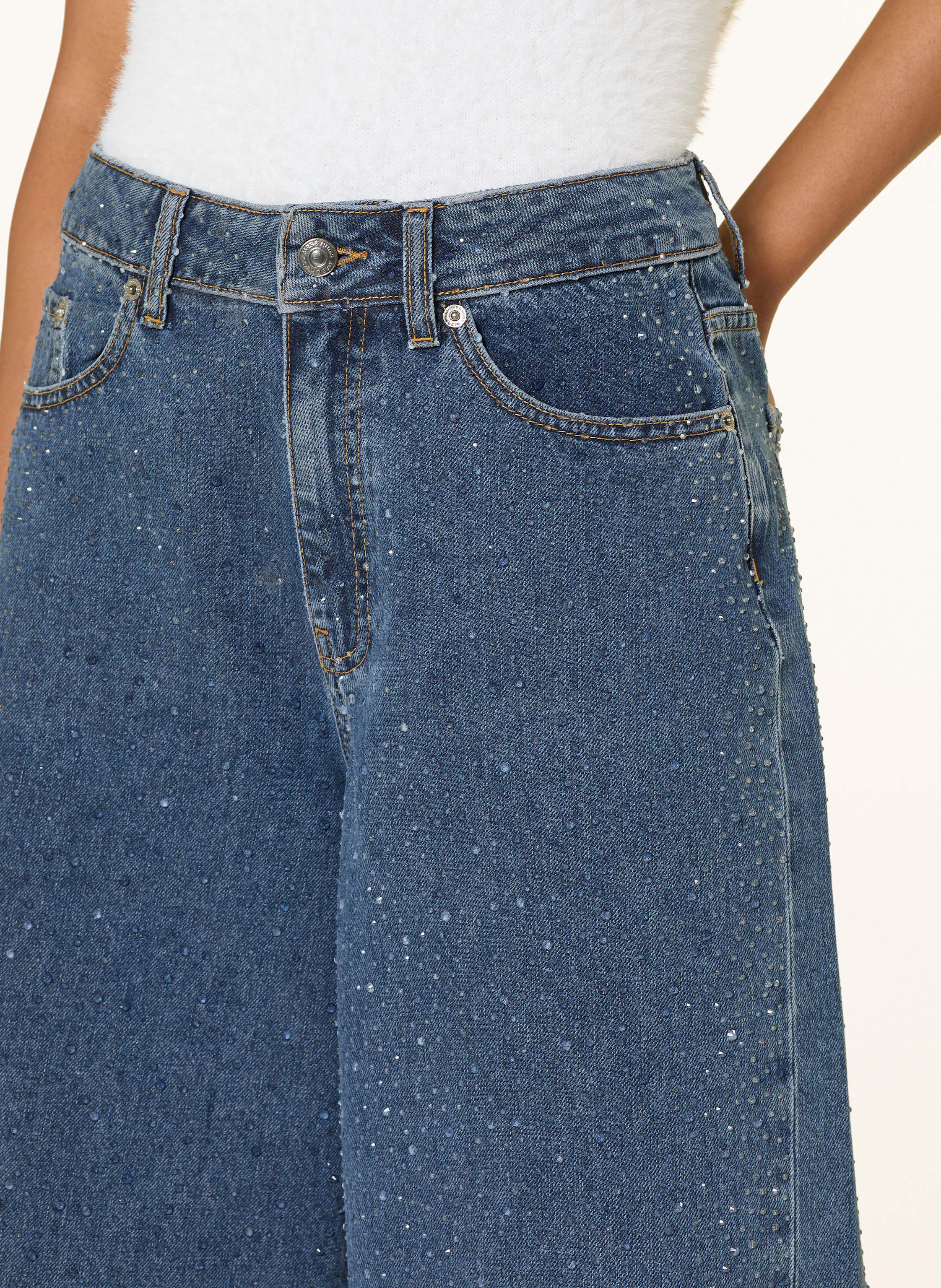 Thumbnail - Mrs & Hugs Jeans-Bermudas Mit Schmucksteinen blau