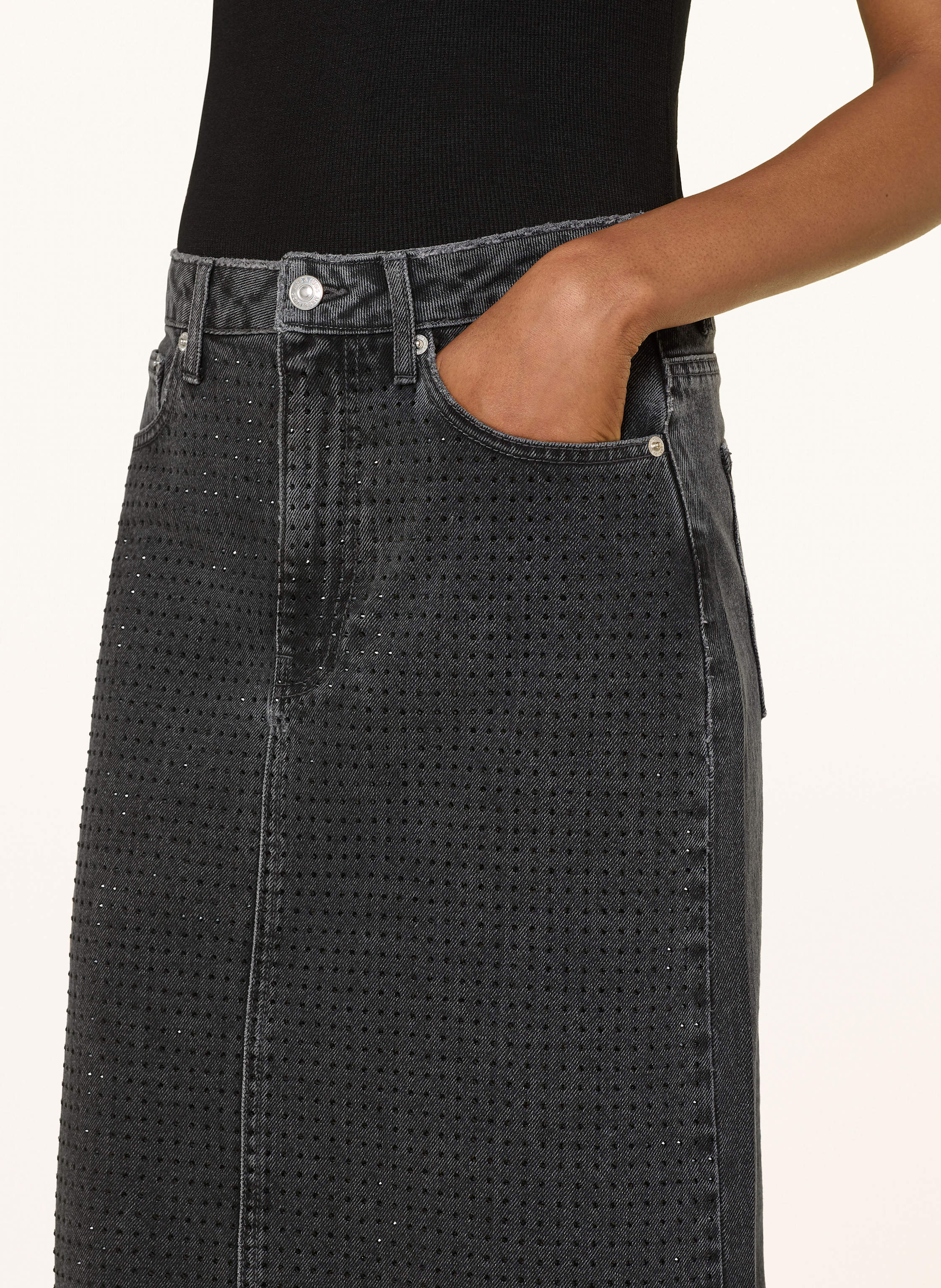 Thumbnail - Mrs & Hugs Jeansrock Mit Schmucksteinen schwarz