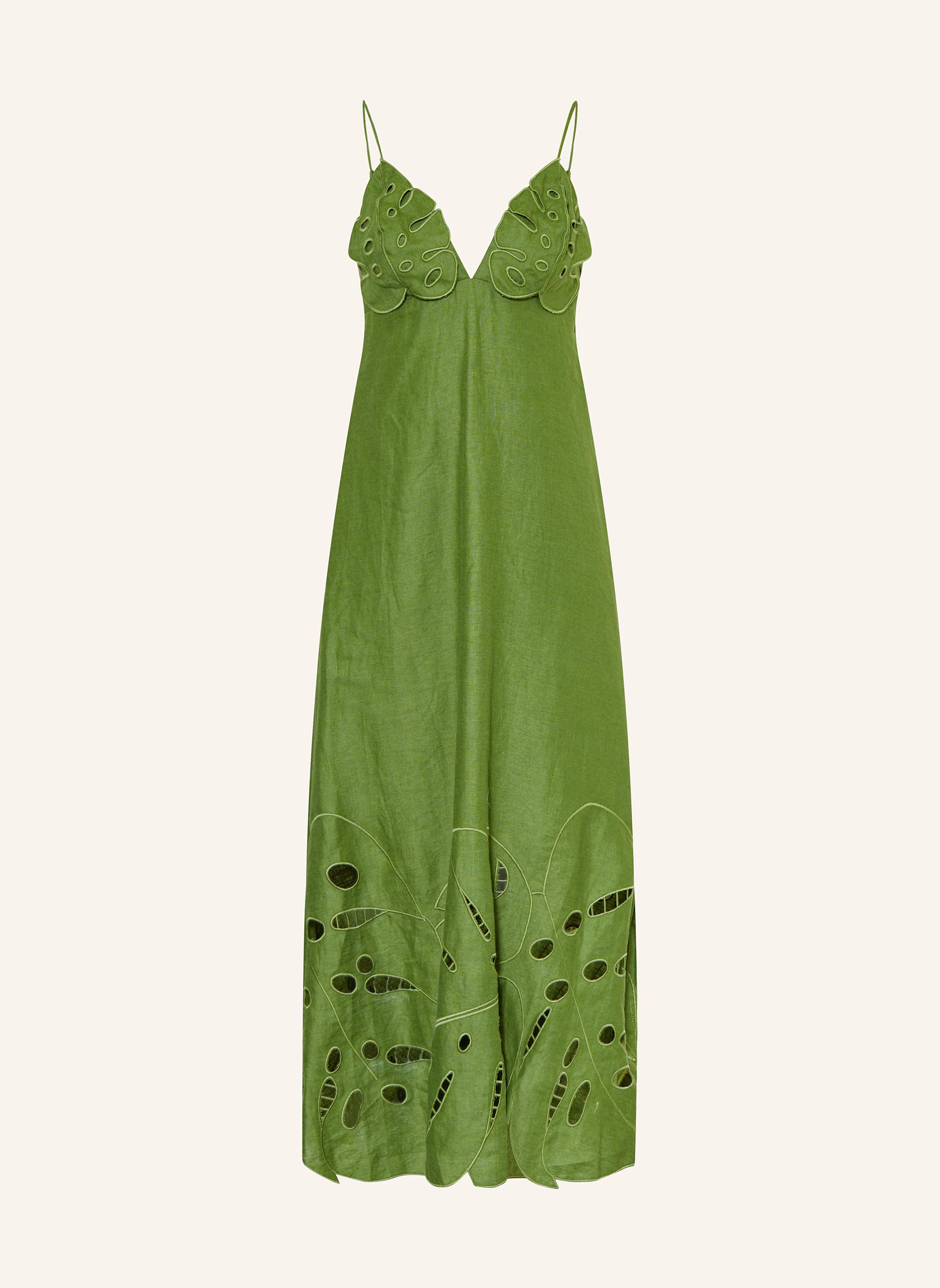 FARM RIO GREEN MONSTERA linen cocktail dress in green