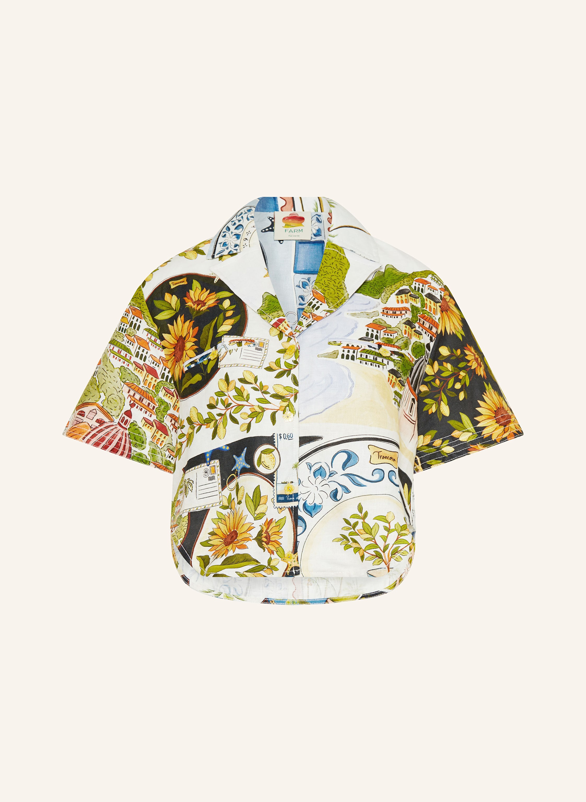 FARM RIO Linen blouse LATIN TRIP in cream/ black/ green