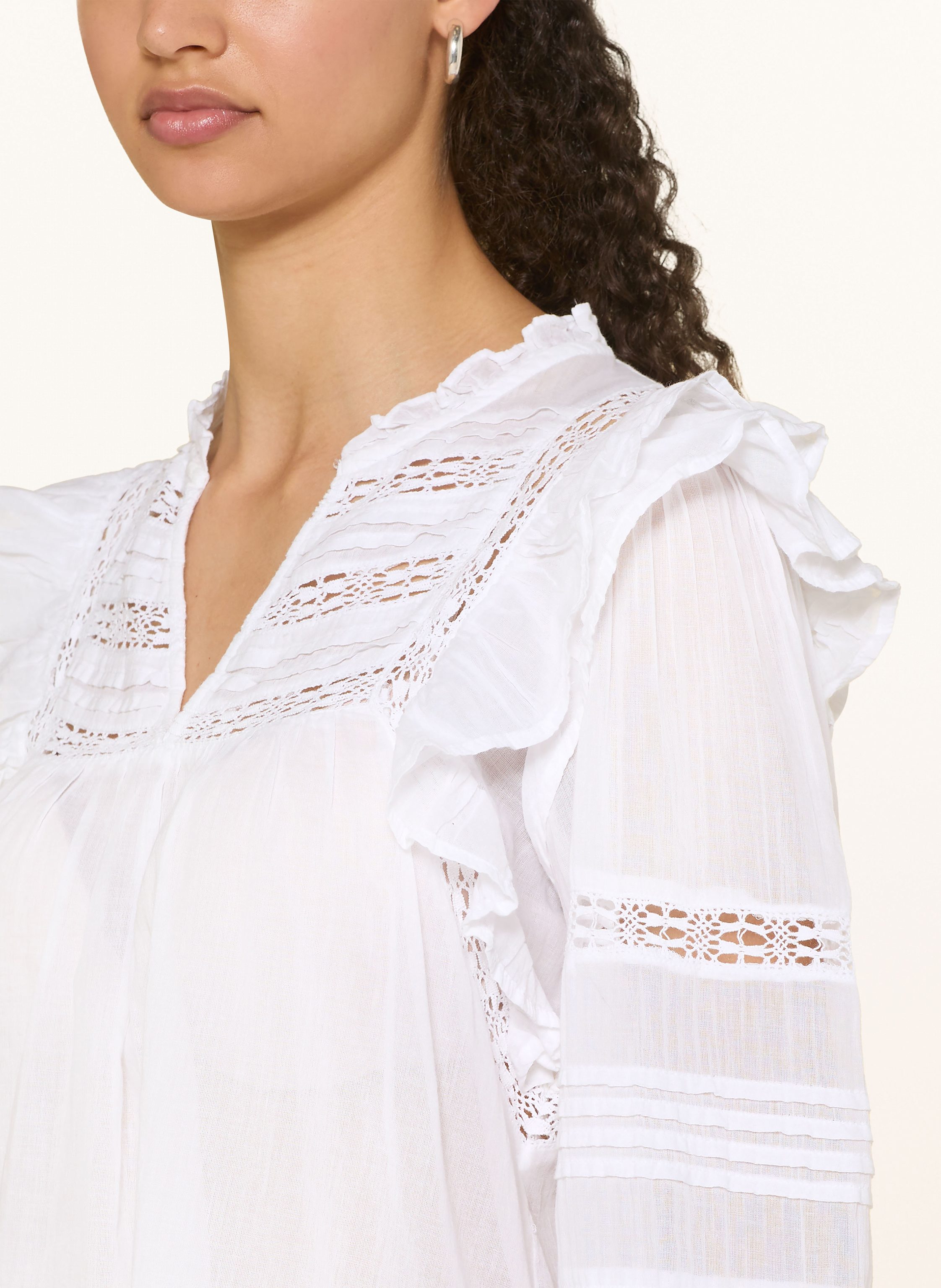 Thumbnail - Neo Noir Blusenshirt Mauri Mit Lochspitze Und Rüschen weiss