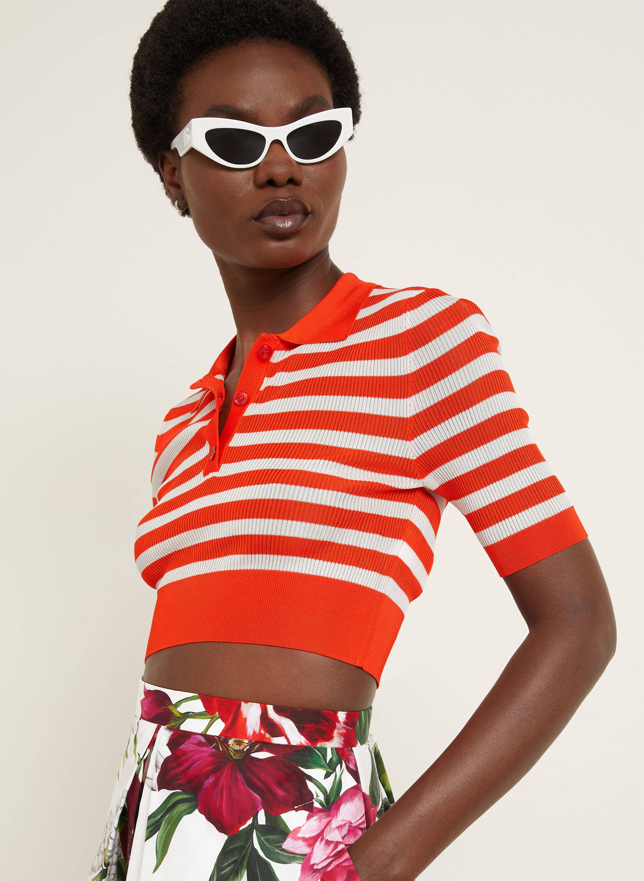 Thumbnail - Dolce & Gabbana Cropped-Poloshirt Aus Jersey rot