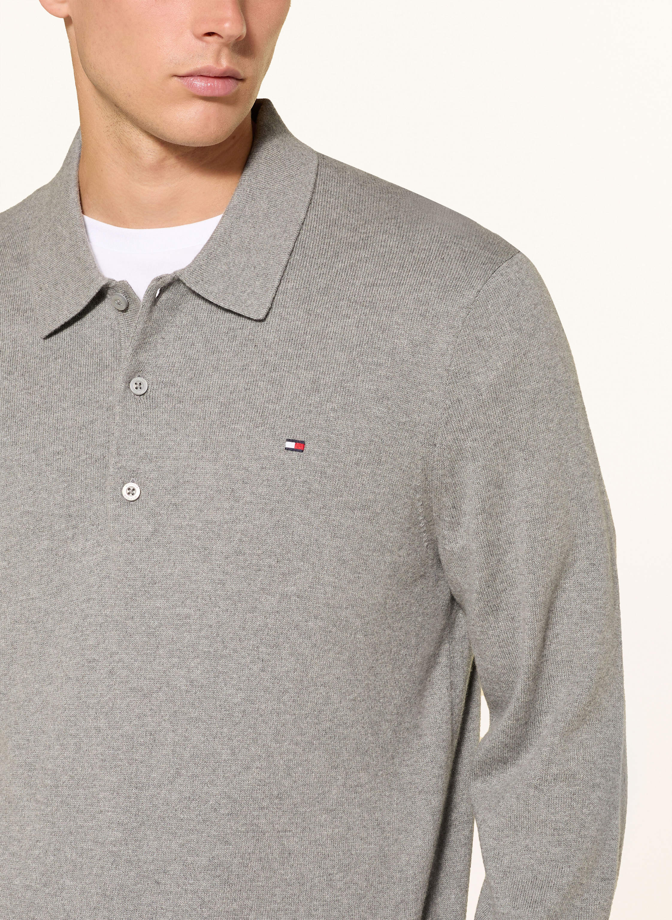 Thumbnail - Tommy Hilfiger Strick-Poloshirt grau