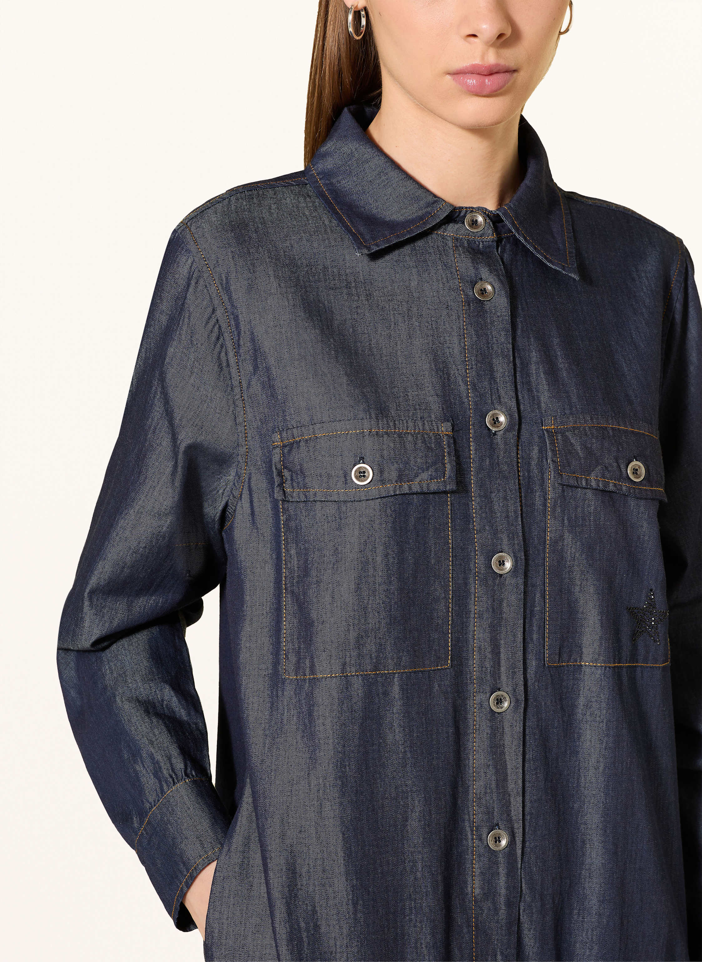 Thumbnail - Grace Hemdblusenkleid In Jeansoptik Mit Schmucksteinen blau