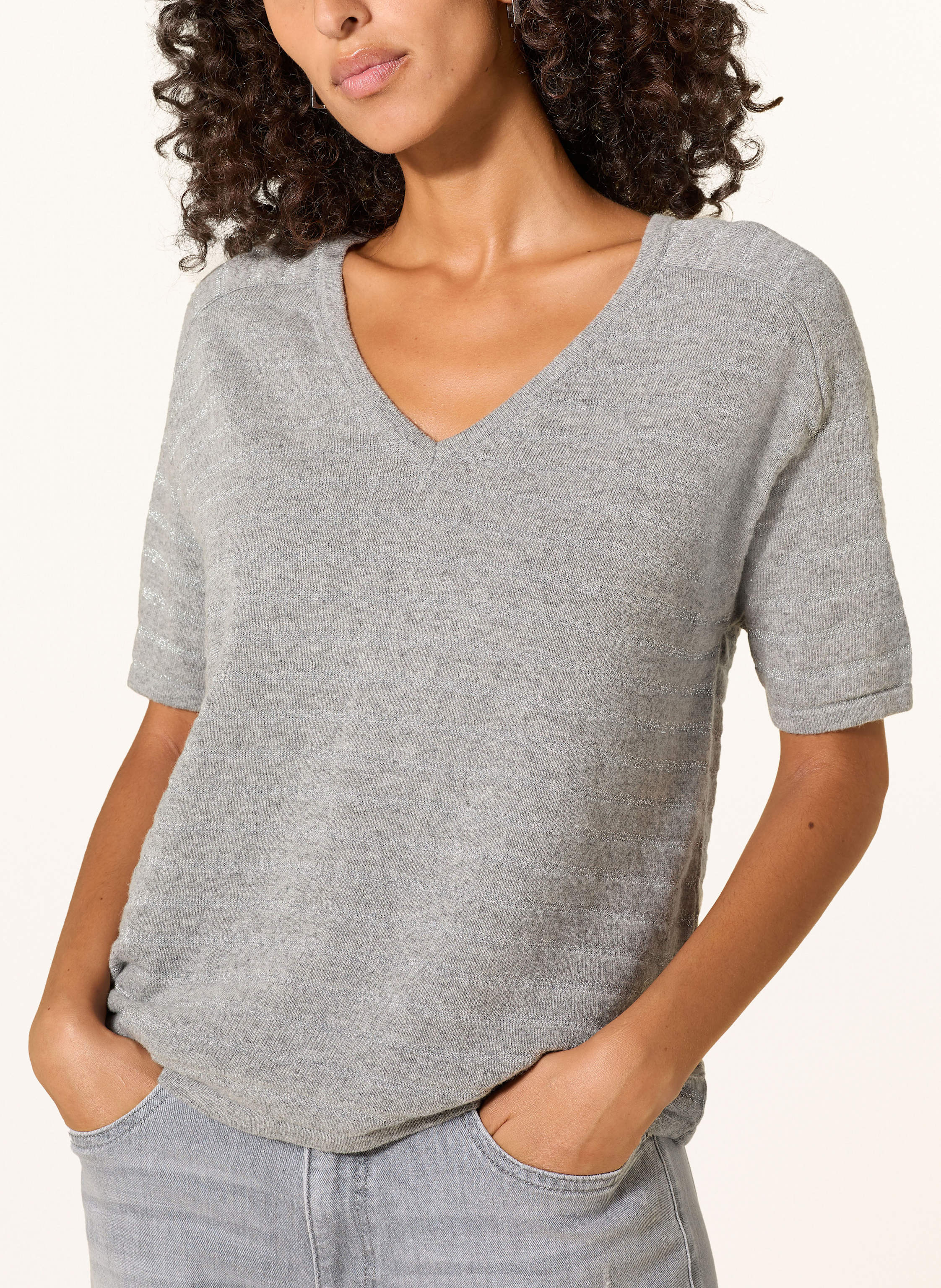 Thumbnail - Milano Italy Strickshirt Mit Glitzergarn grau