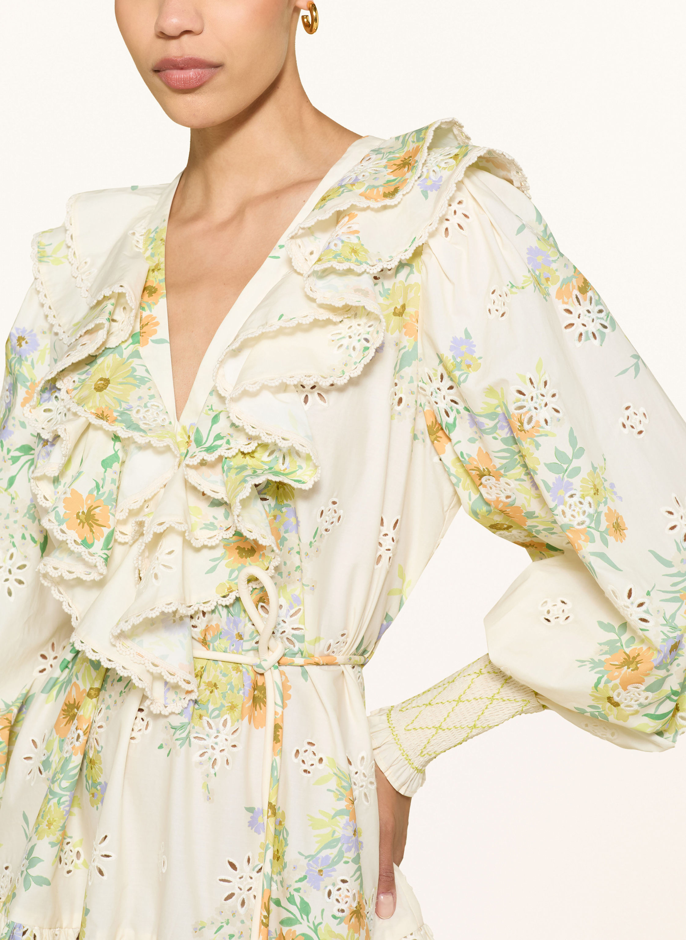 Thumbnail - Alémais Kleid Juliette Mit Lochspitze Und Volants weiss