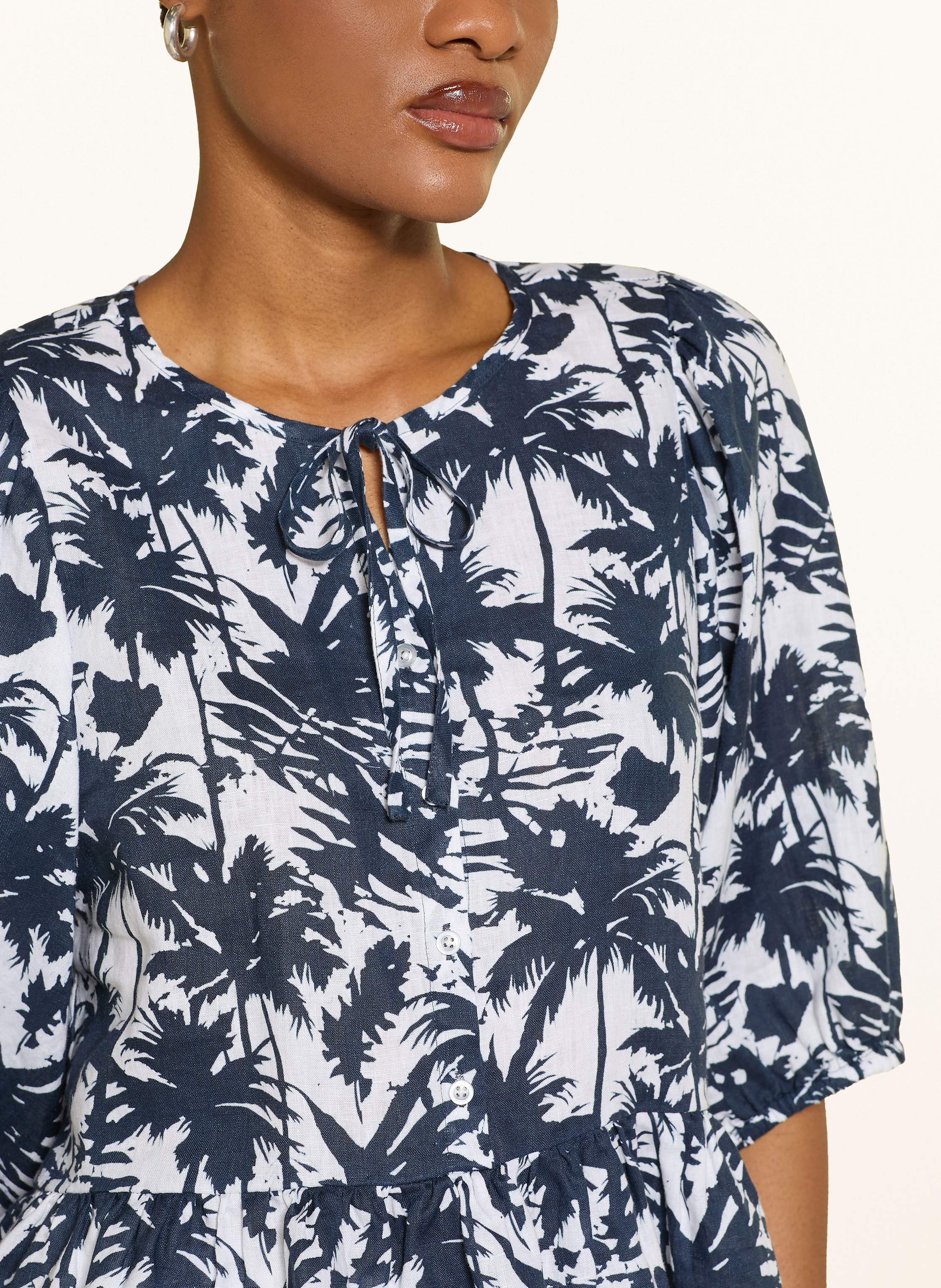 Thumbnail - Lilienfels Leinenbluse Mit 3/4-Arm Und Rüschen blau