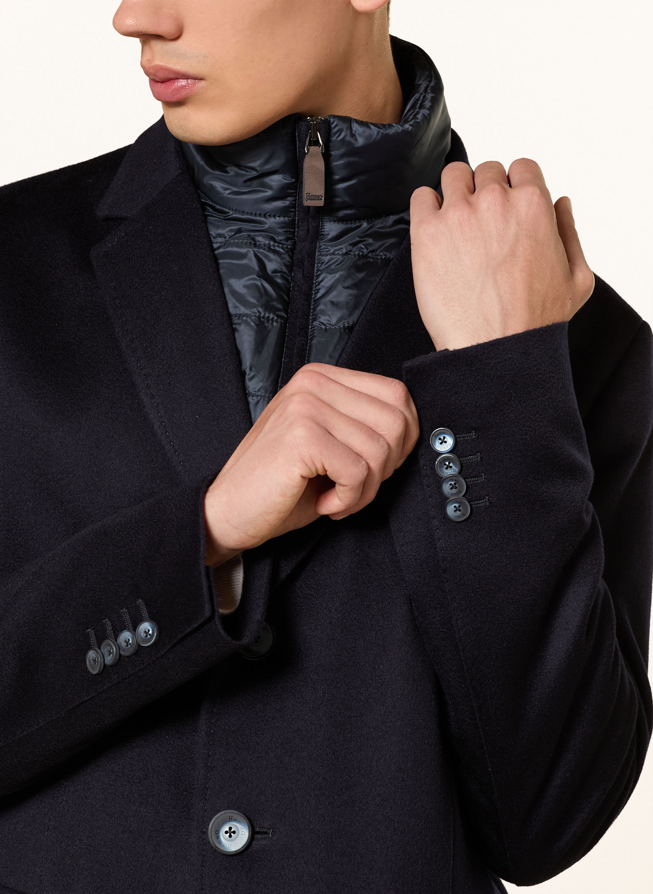 Thumbnail - Herno Cashmere-Mantel Mit Herausnehmbarer Blende blau