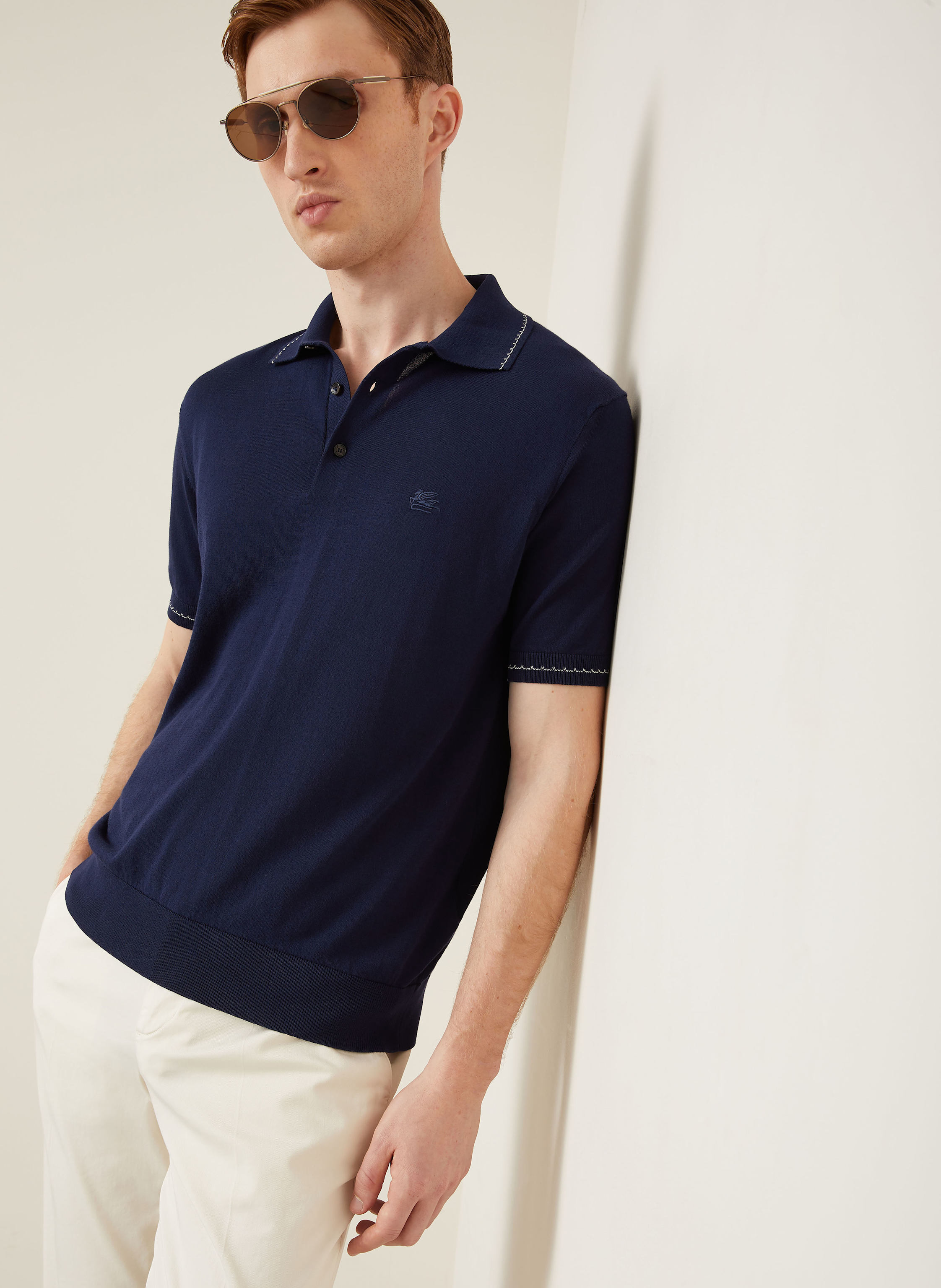 Thumbnail - Etro Strick-Poloshirt Regular Fit blau