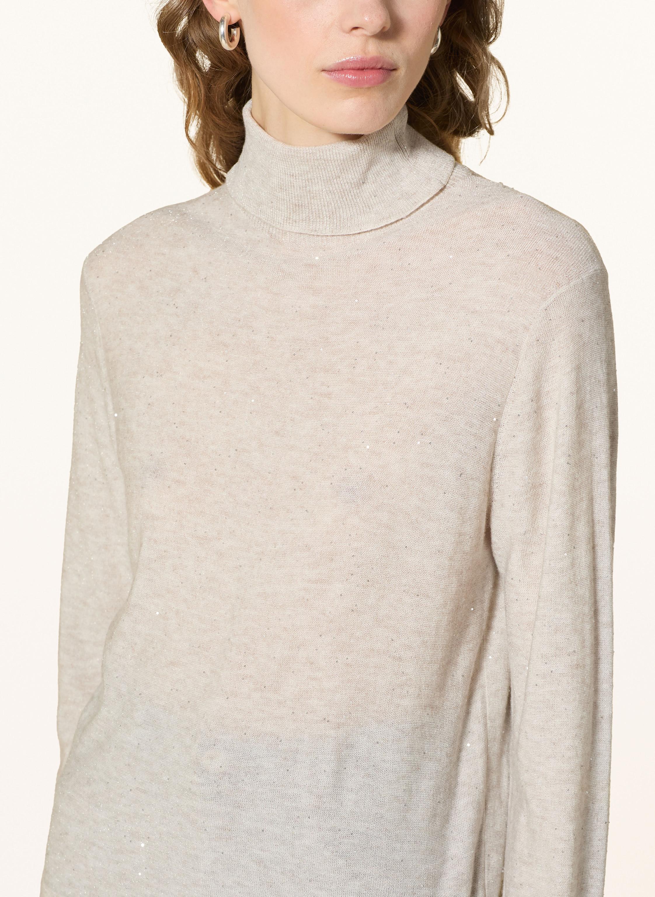 Thumbnail - S.Oliver Black Label Rollkragenpullover Mit Glitzergarn Und Pailletten beige