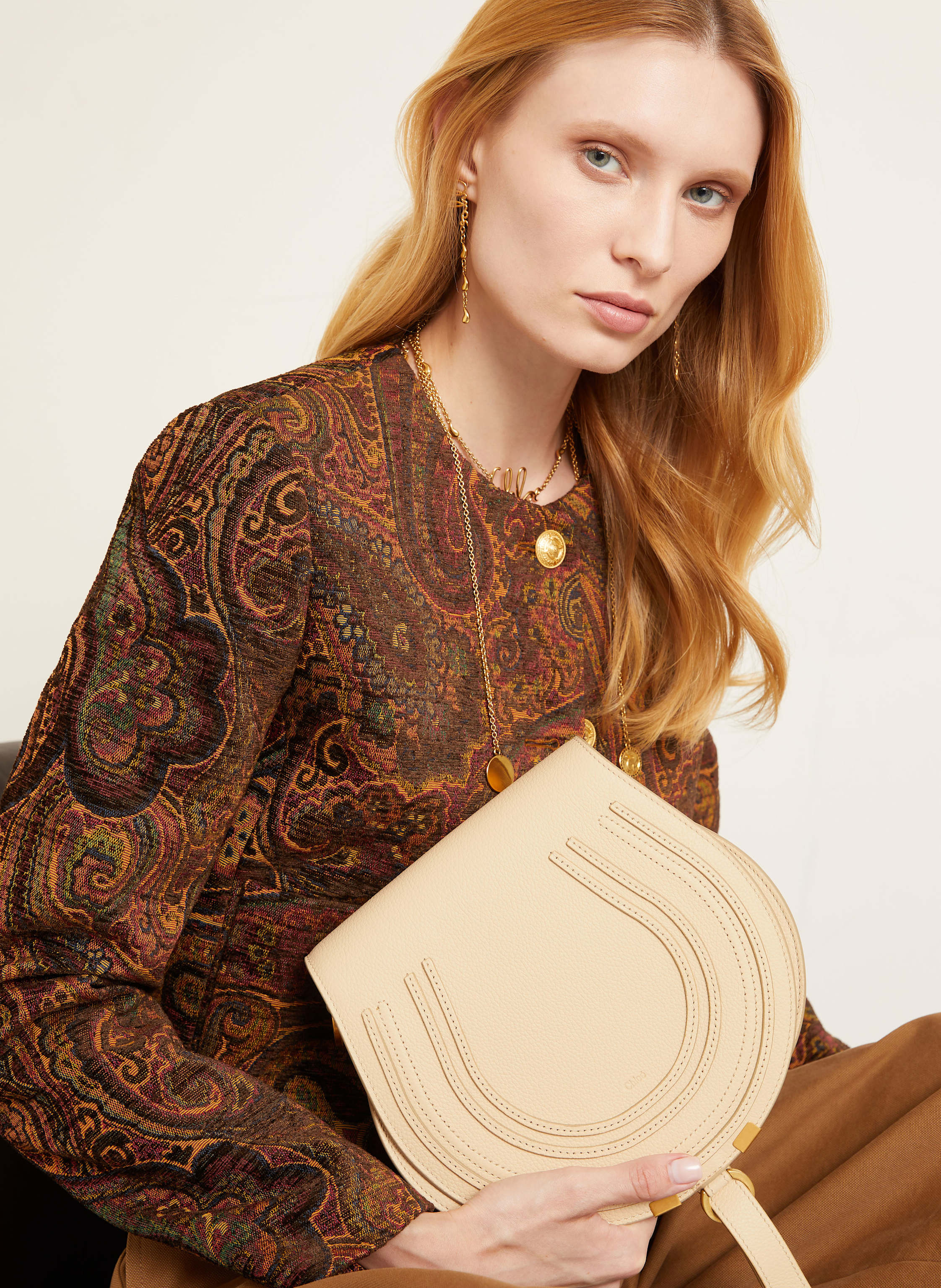 Thumbnail - Chloé Umhängetasche Marcie beige