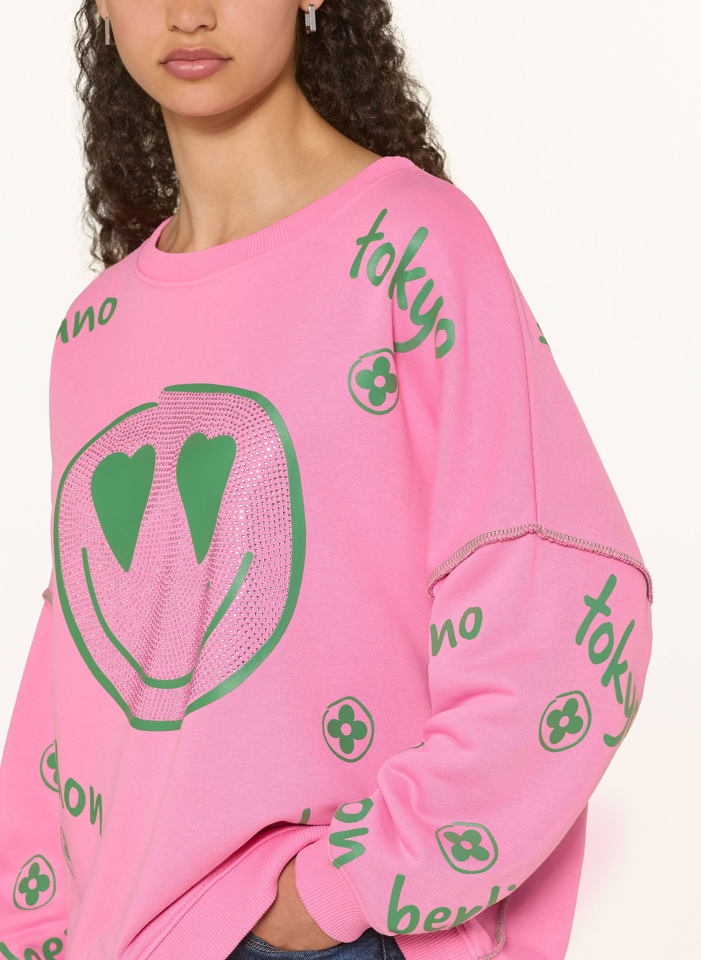Thumbnail - Miss Goodlife Sweatshirt Mit Schmucksteinen pink