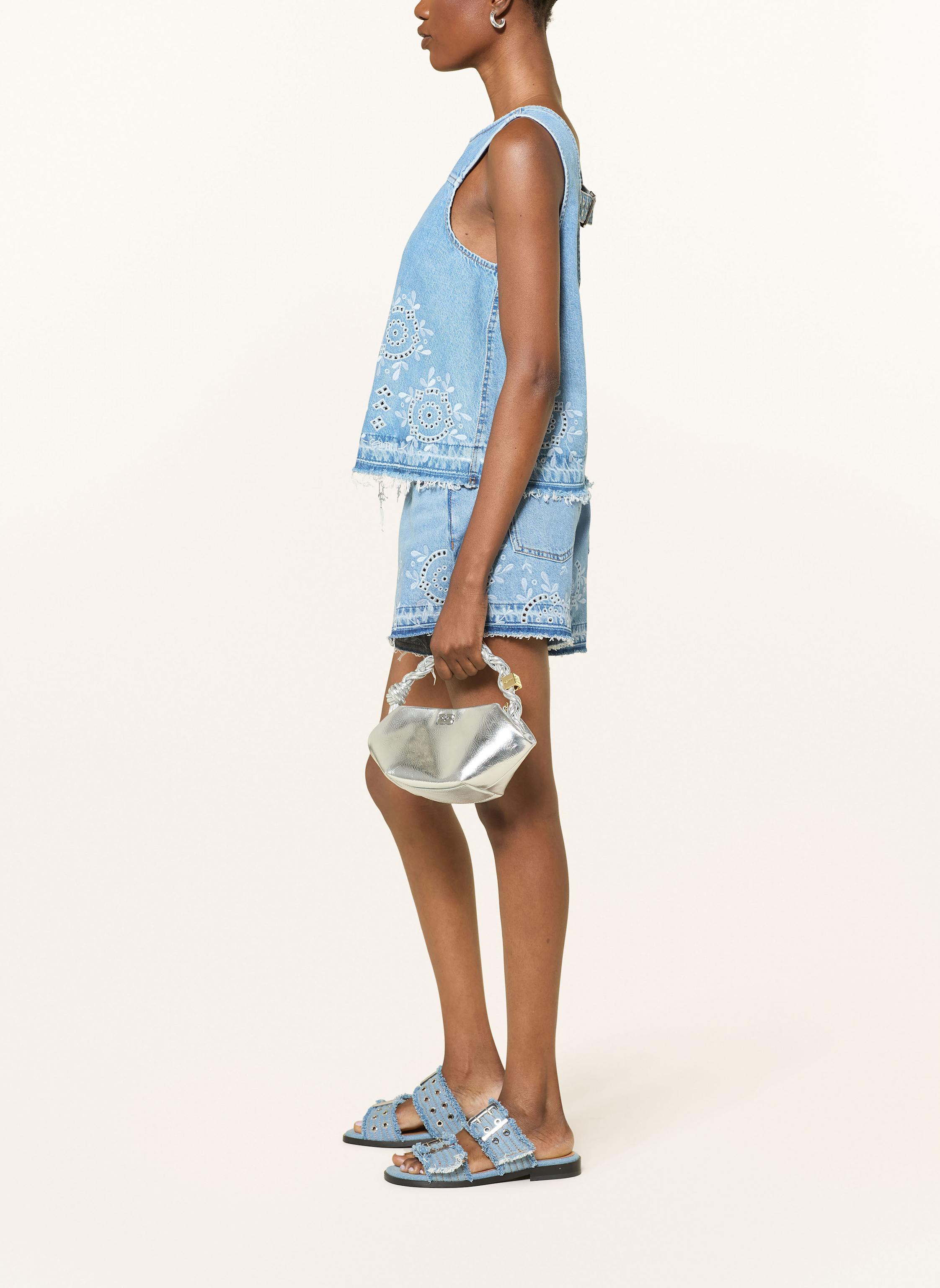 Thumbnail - Ganni Jeansshorts Mit Lochspitze blau
