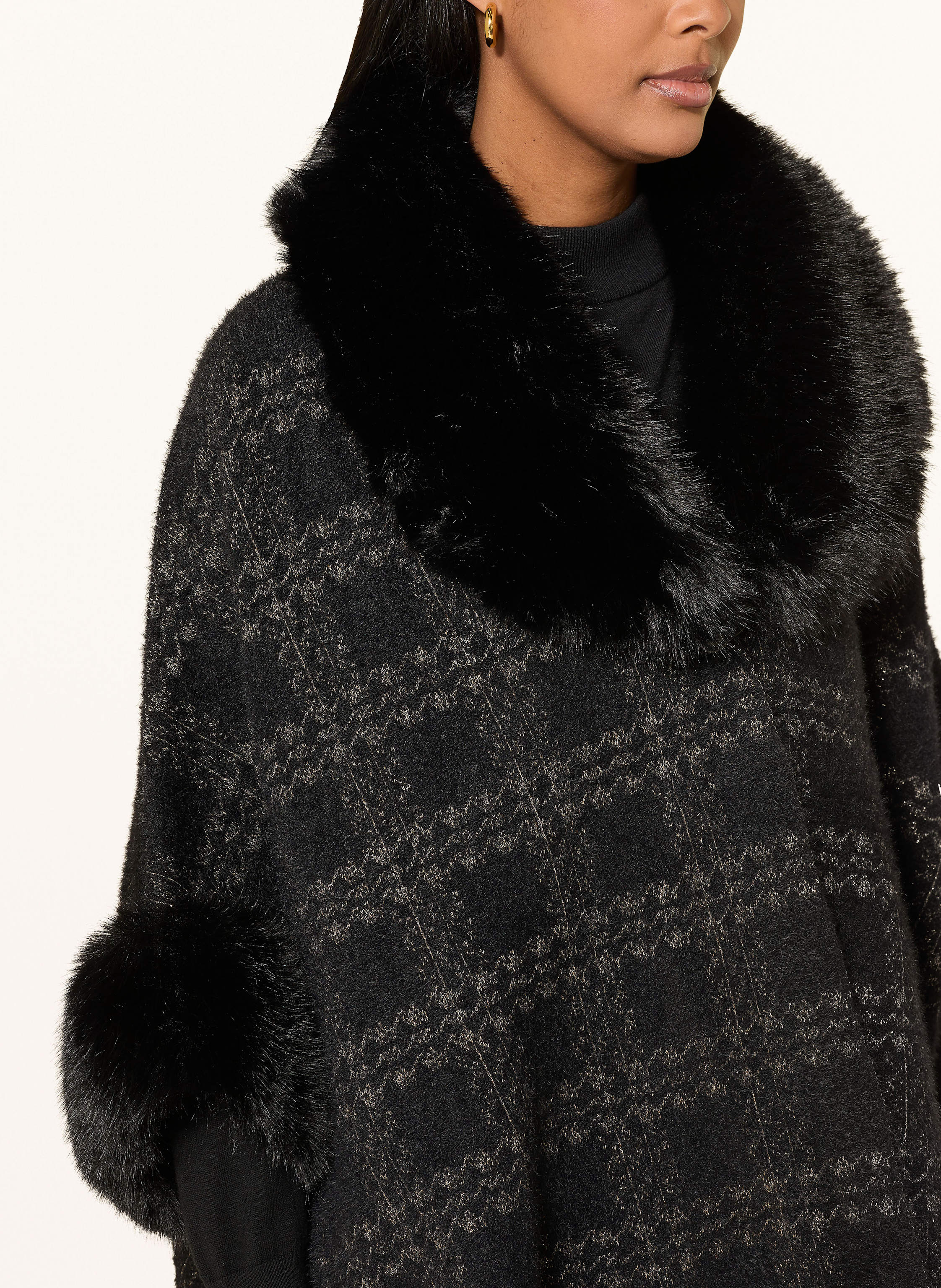 Thumbnail - Joseph Ribkoff Cape Mit Kunstfell Und Glitzergarn gold