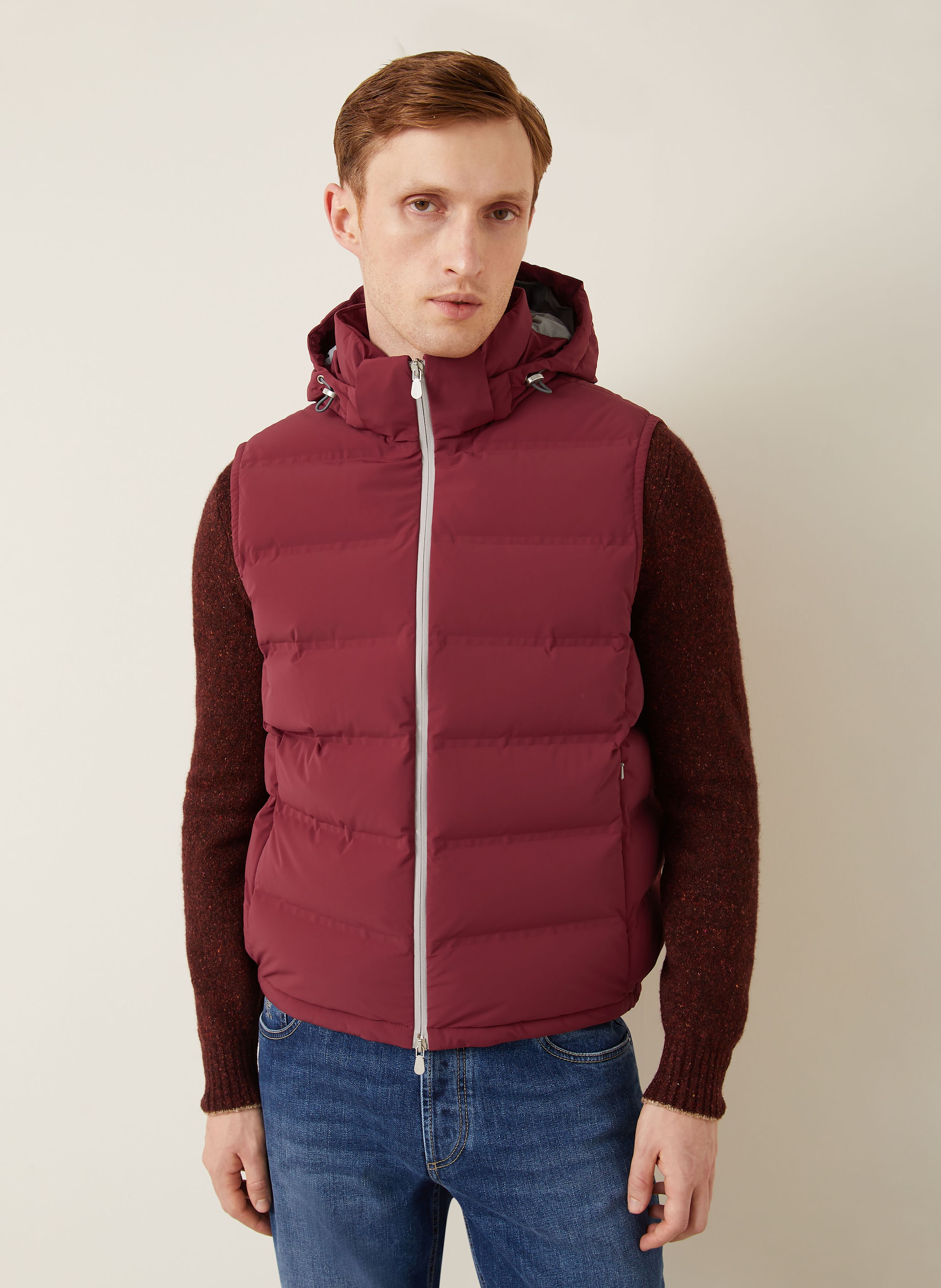 Thumbnail - Brunello Cucinelli Daunenweste Mit Abnehmbarer Kapuze rot