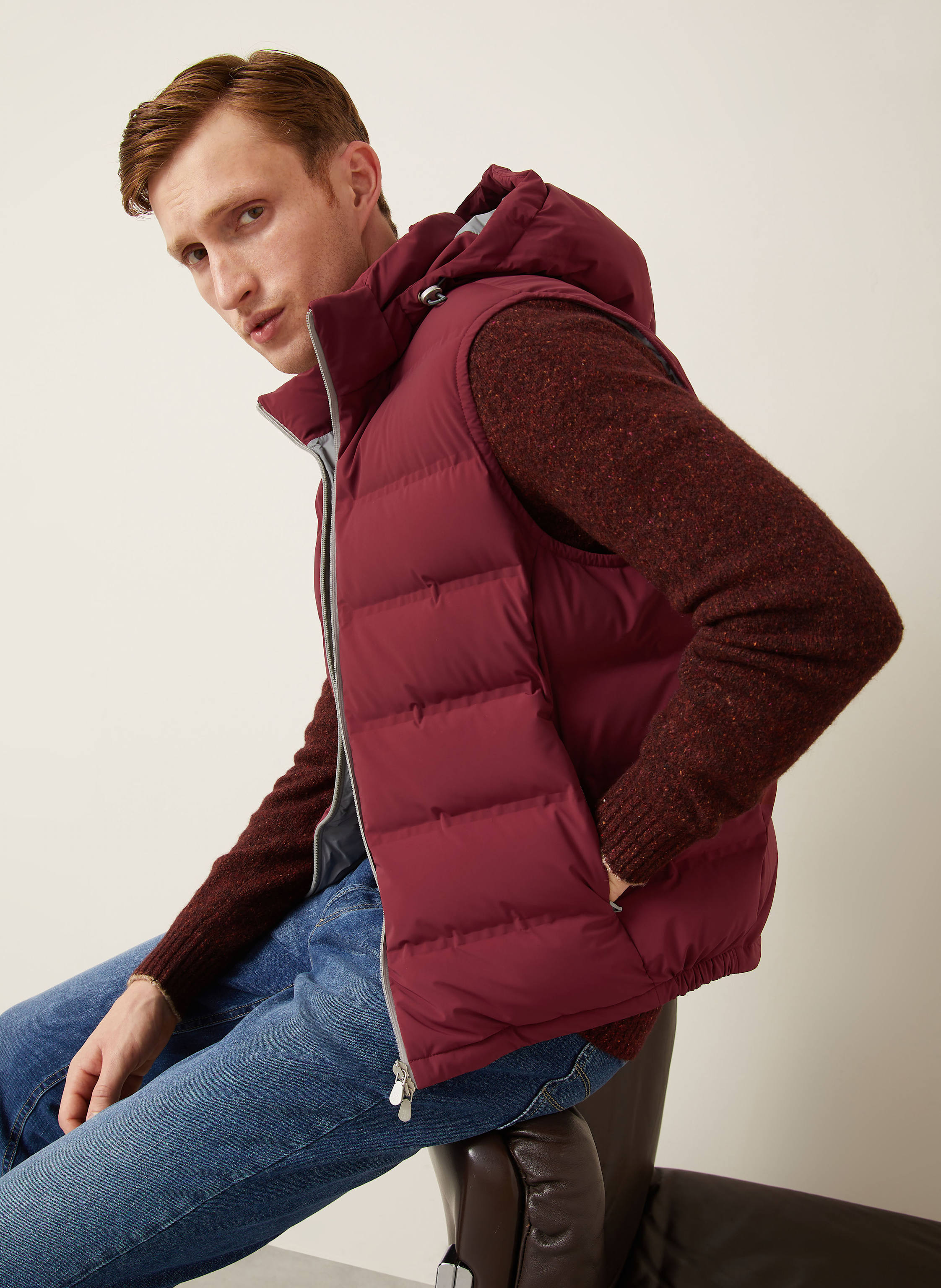 Thumbnail - Brunello Cucinelli Daunenweste Mit Abnehmbarer Kapuze rot