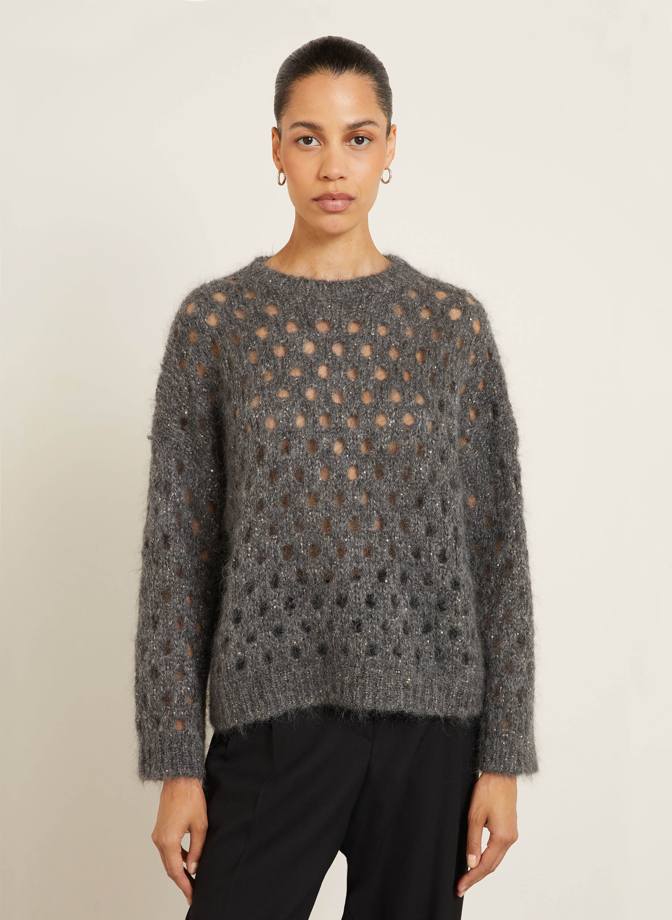 Thumbnail - Brunello Cucinelli Pullover Mit Mohair Und Pailletten grau