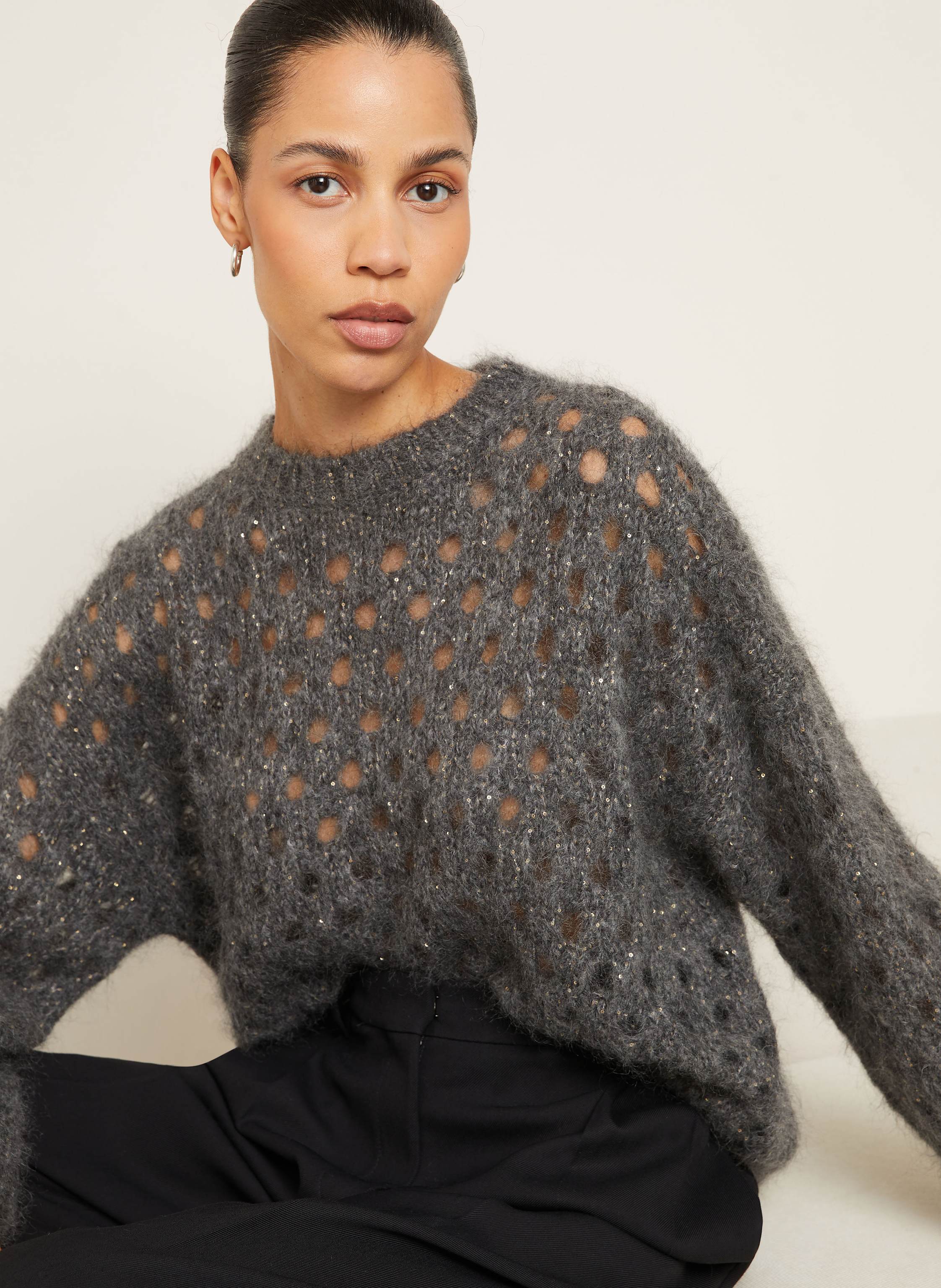 Thumbnail - Brunello Cucinelli Pullover Mit Mohair Und Pailletten grau