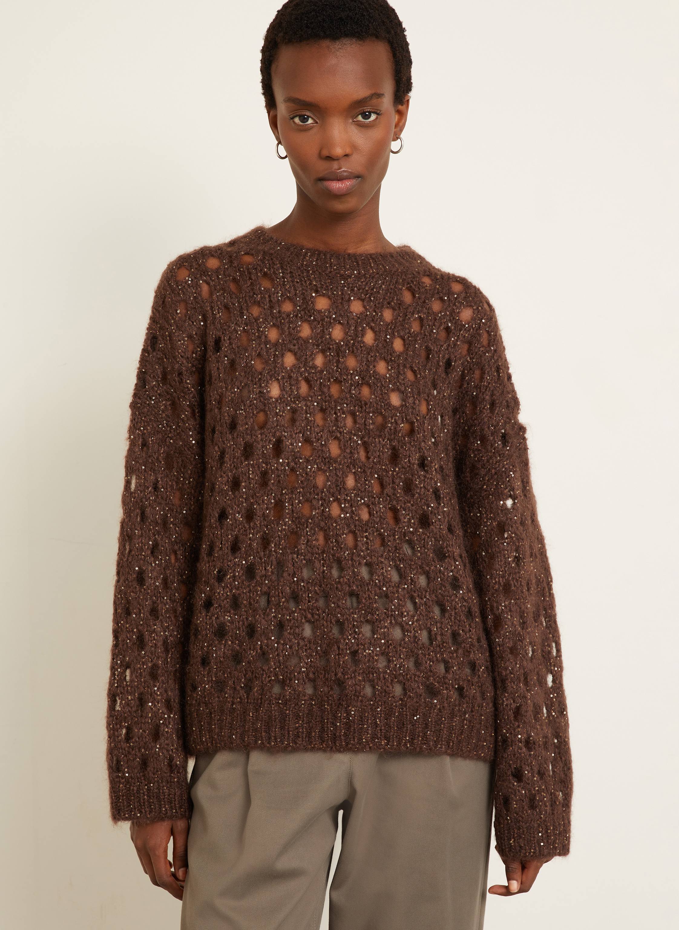 Thumbnail - Brunello Cucinelli Pullover Mit Mohair Und Pailletten braun