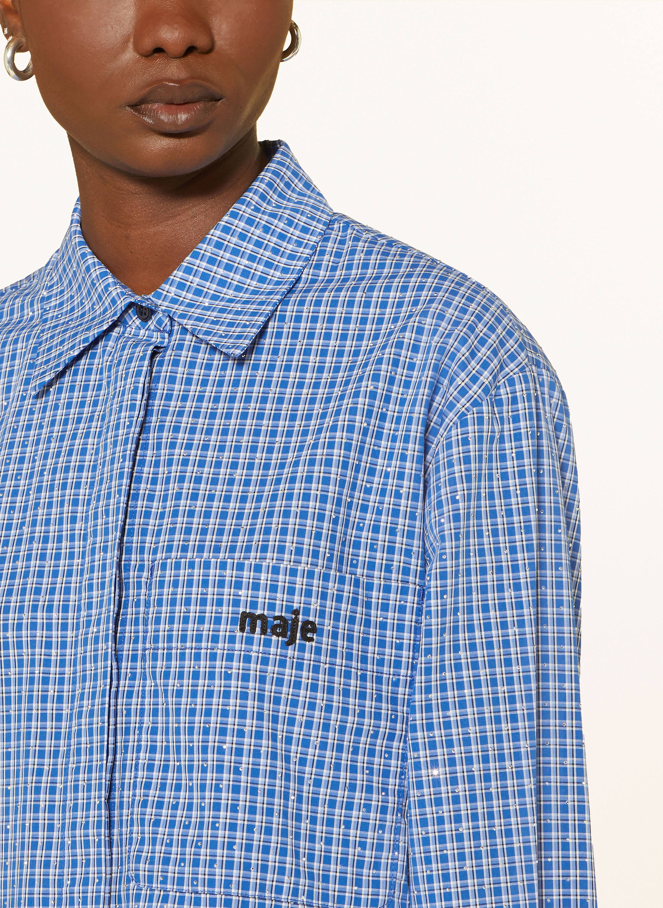 Thumbnail - Maje Hemdbluse Mit Schmucksteinen blau