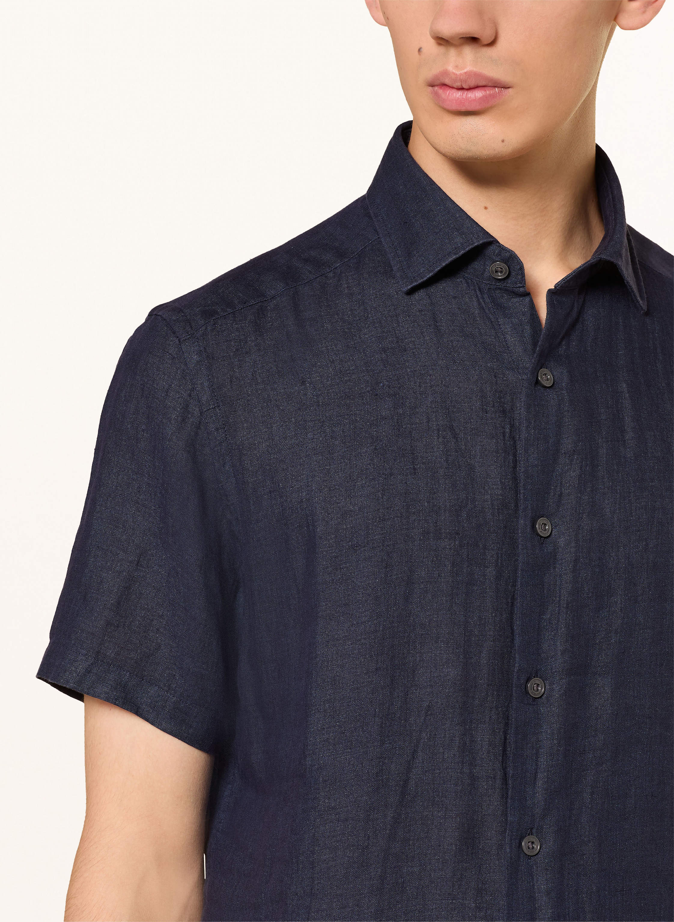 Thumbnail - Reiss Kurzarm-Hemd Holiday Slim Fit Aus Leinen blau