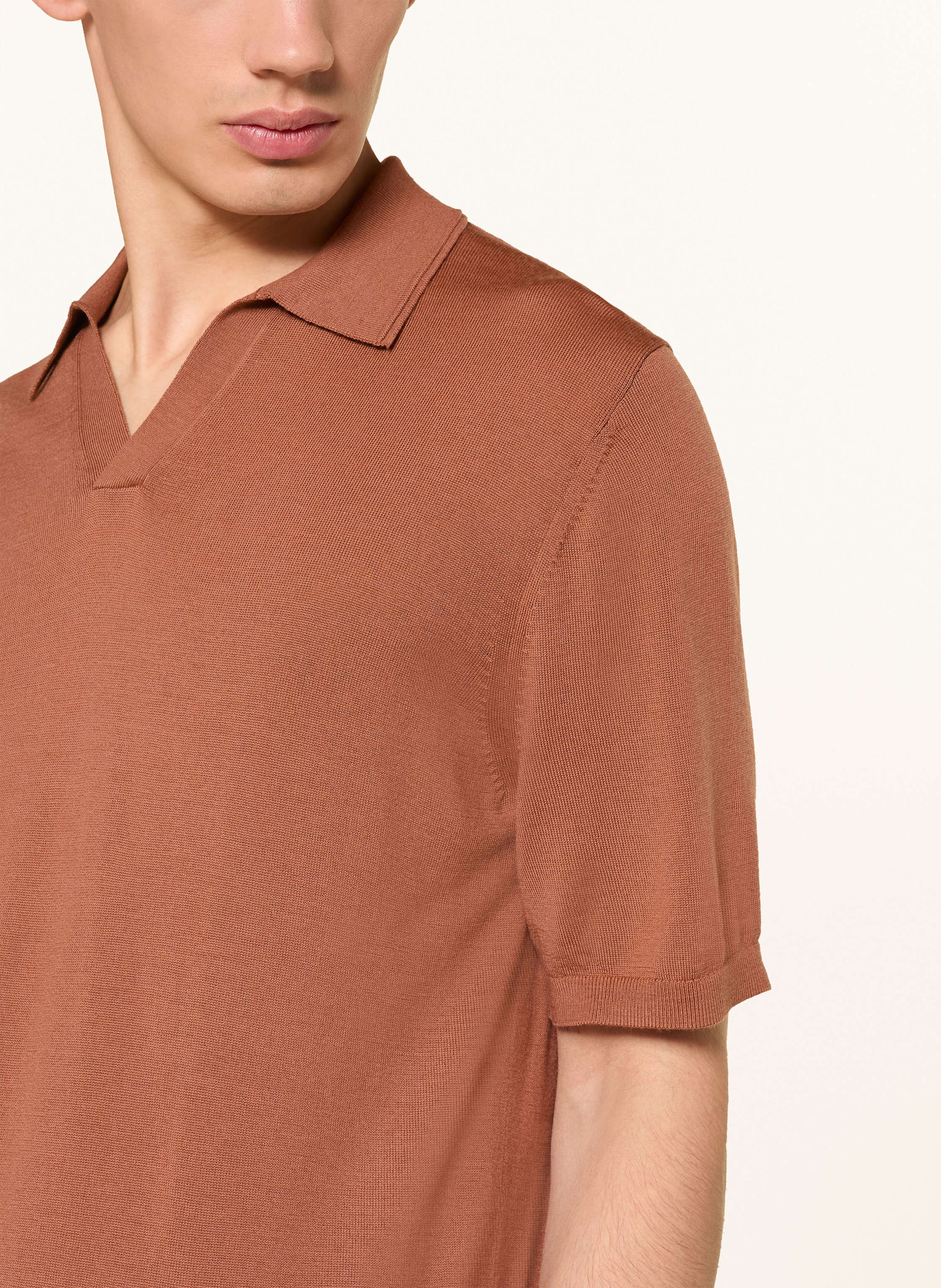 Thumbnail - Reiss Strick-Poloshirt Duchie Aus Merinowolle braun