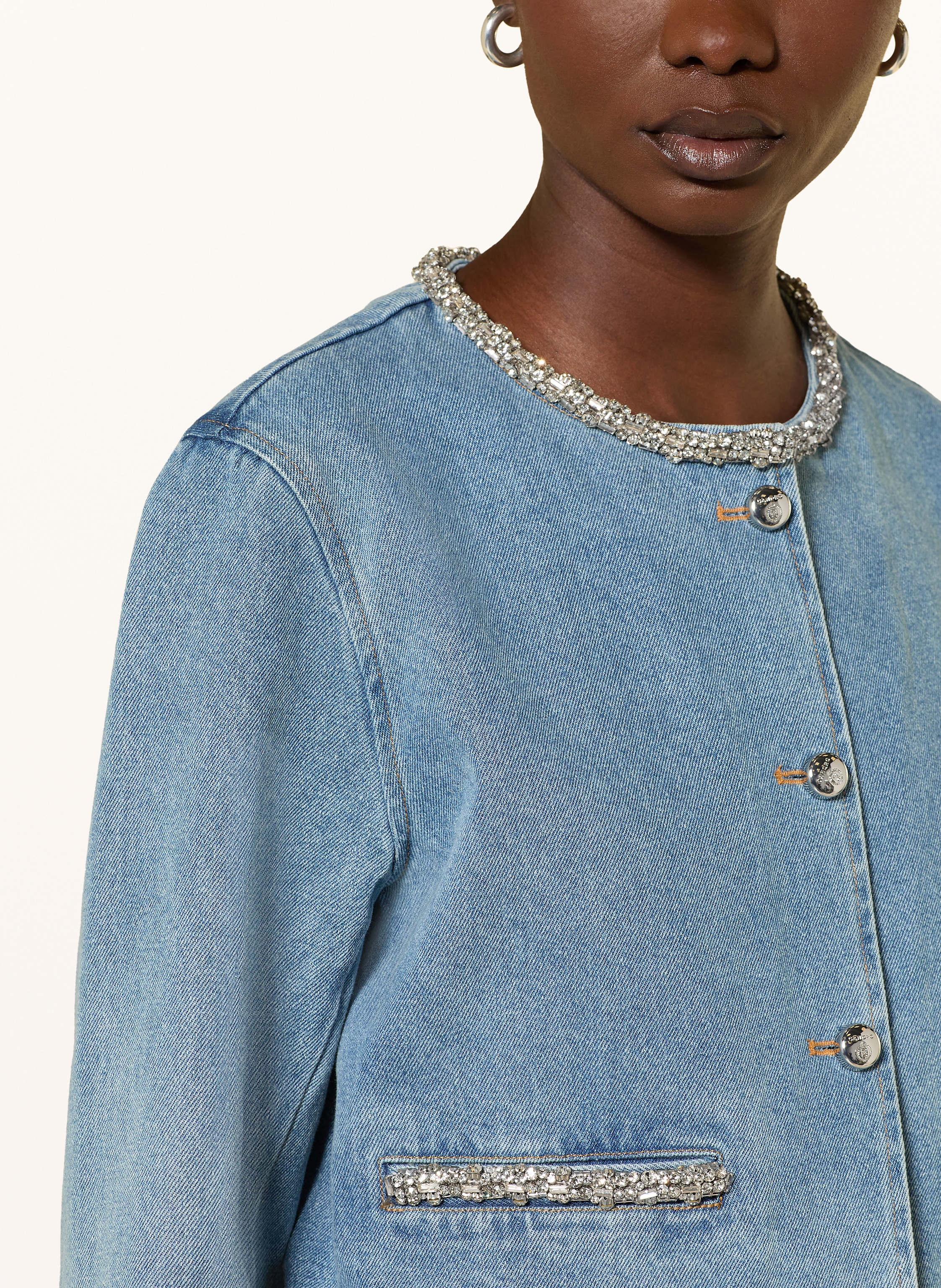 Thumbnail - Sandro Jeansjacke Mit Schmucksteinen blau