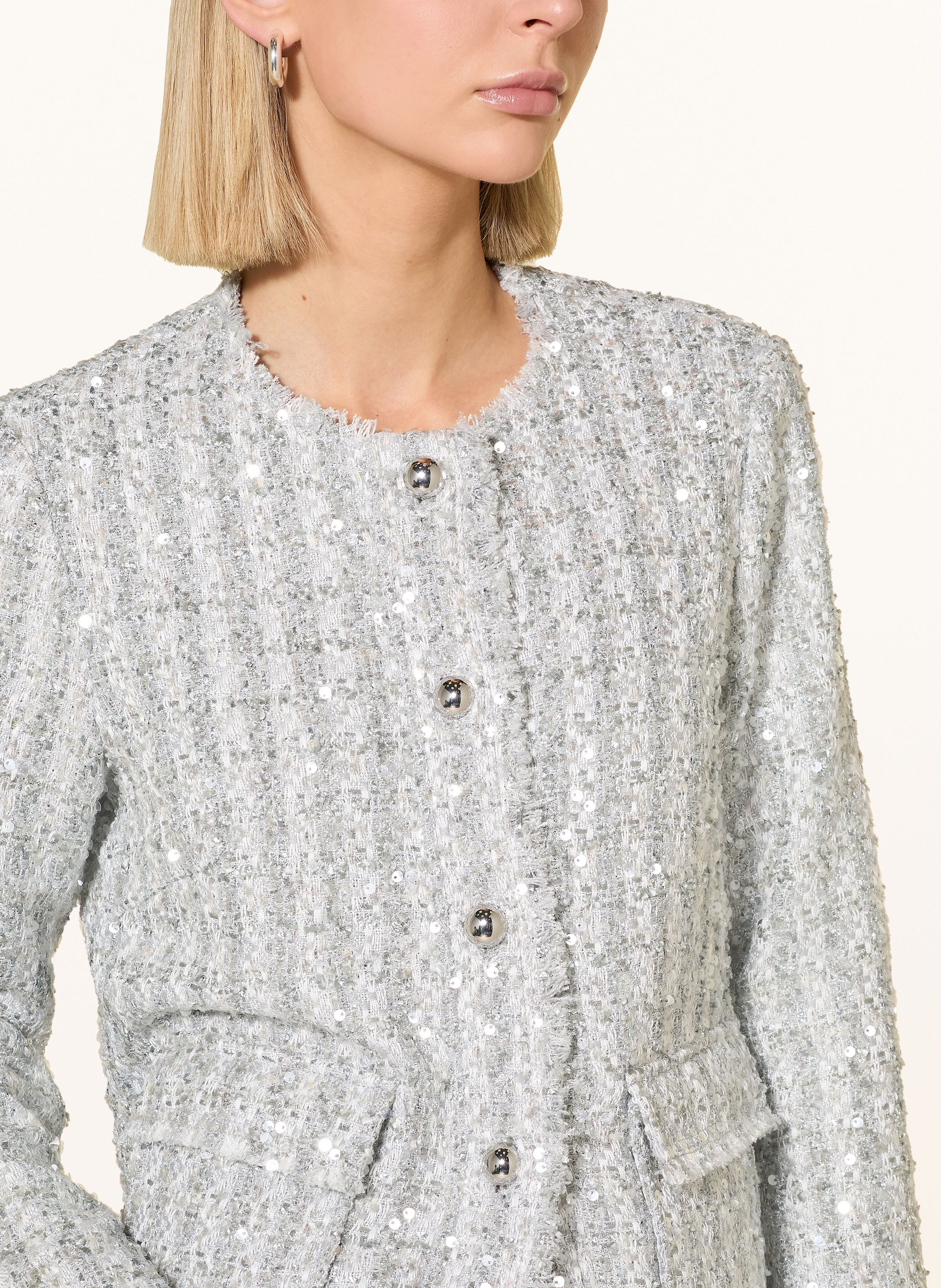 Thumbnail - Oui Bouclé-Jacke Mit Pailletten silber