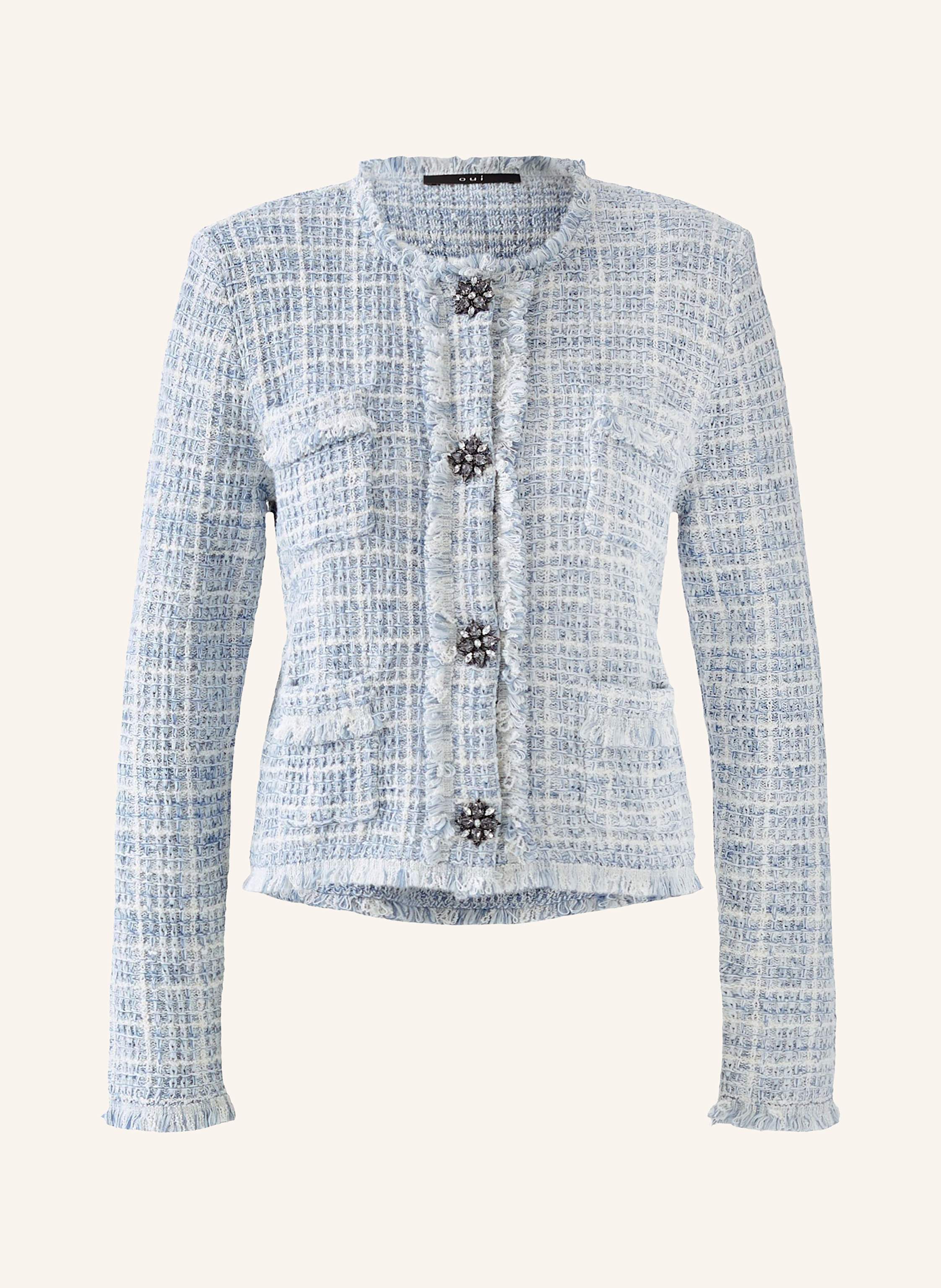 oui Tweed jacket with decorative gems in light blue / white