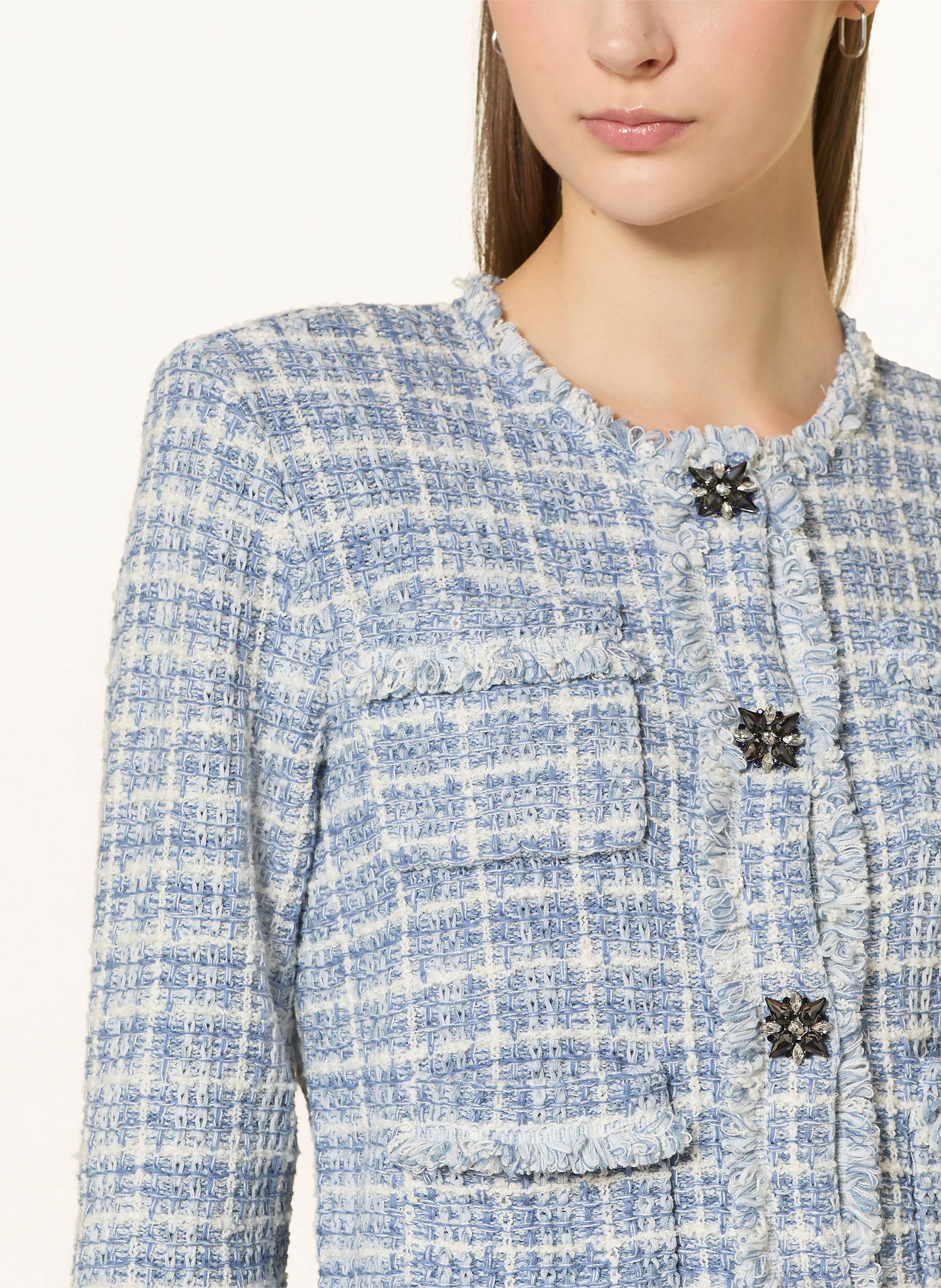 Thumbnail - Oui Tweed-Jacke Mit Schmucksteinen blau